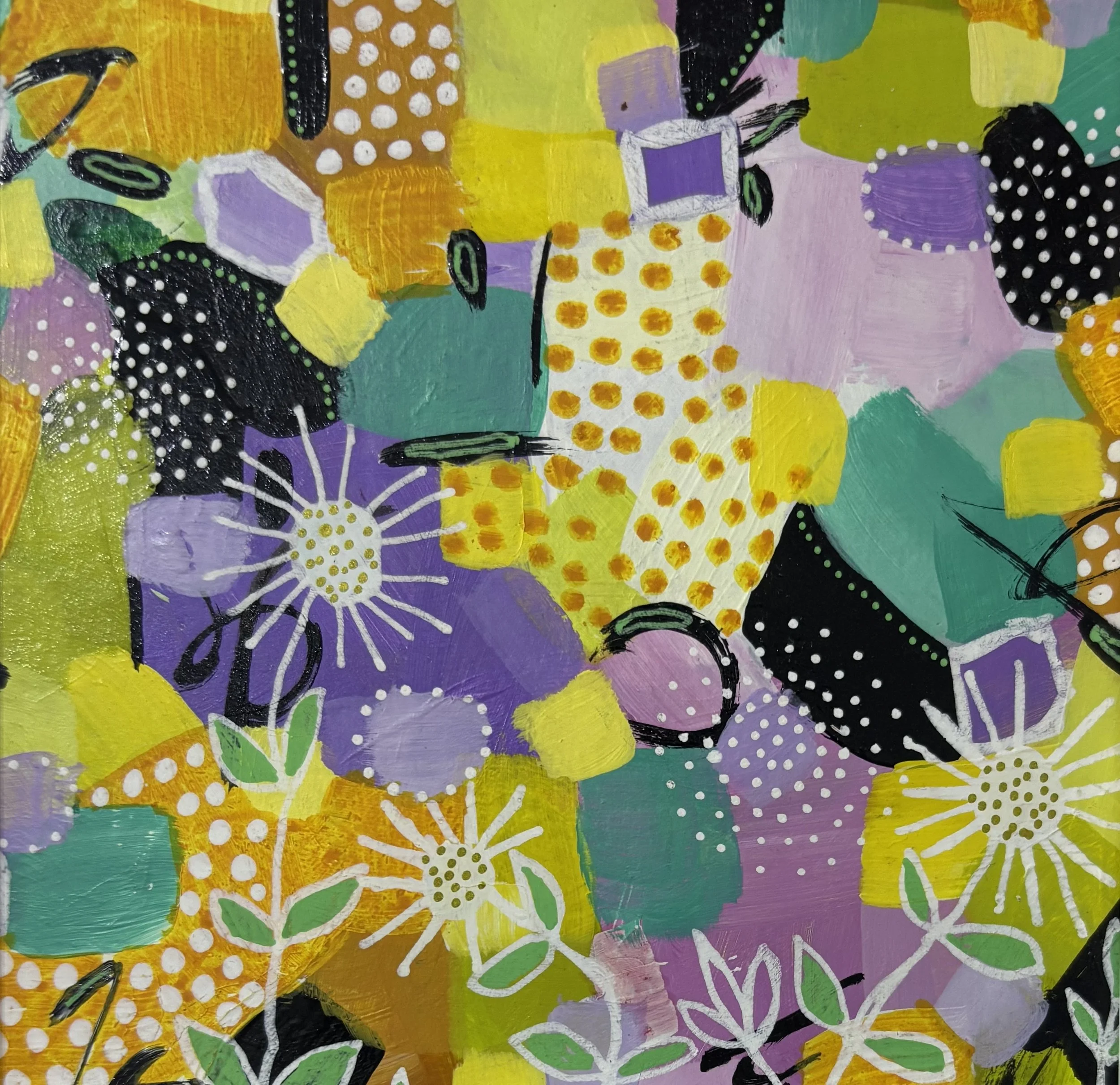 "Yellow Purple" original mixed media, 5"x5", $325.00