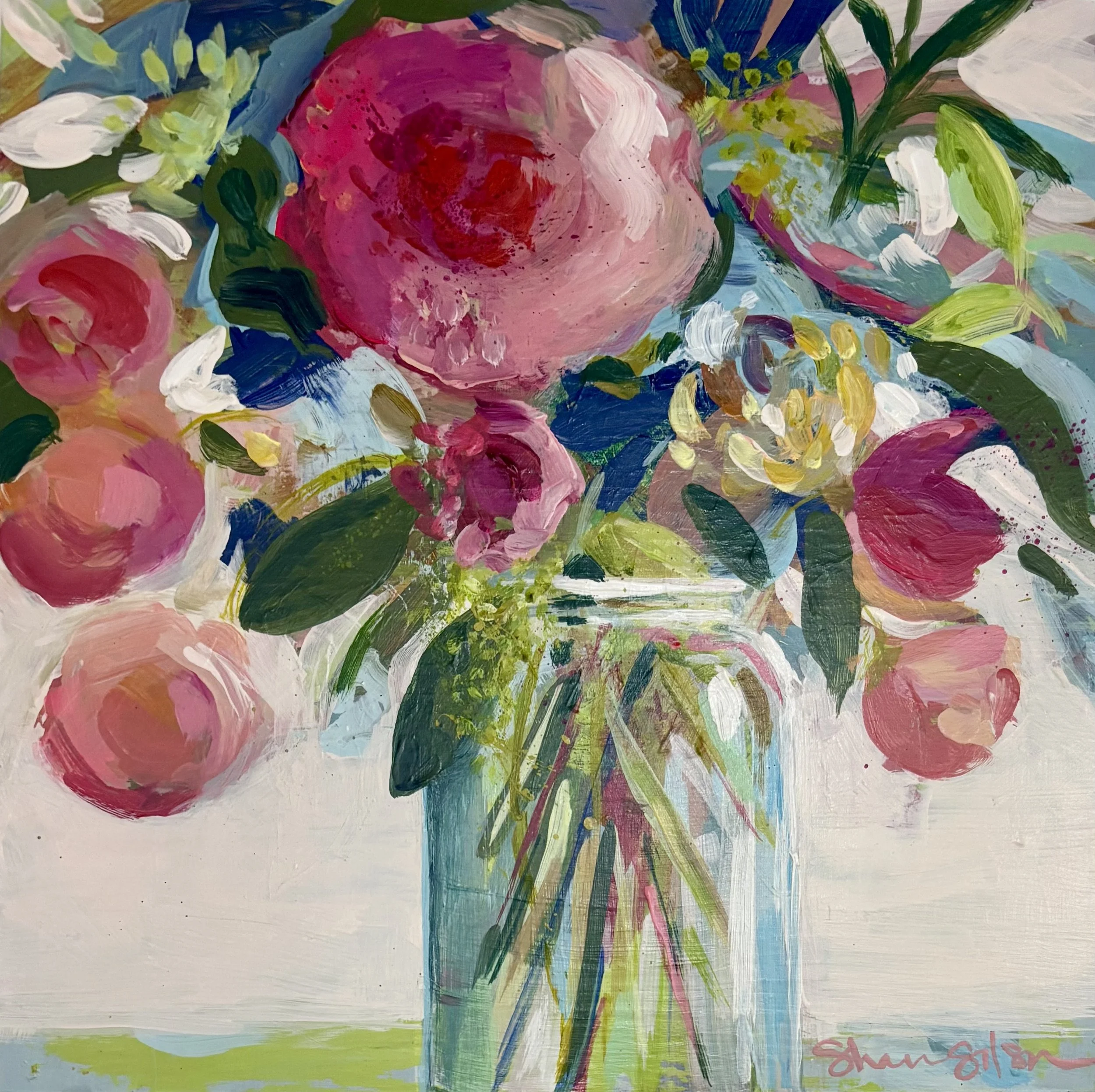 "Pink Peonies" original acrylic, 10"x10", $300.00