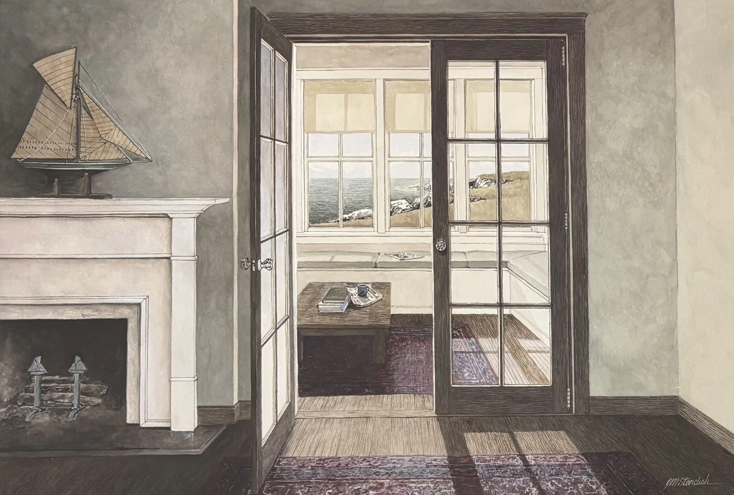 "Still Like a Hard Copy" original watercolor, outside dimensions 22"x28", $2400.00