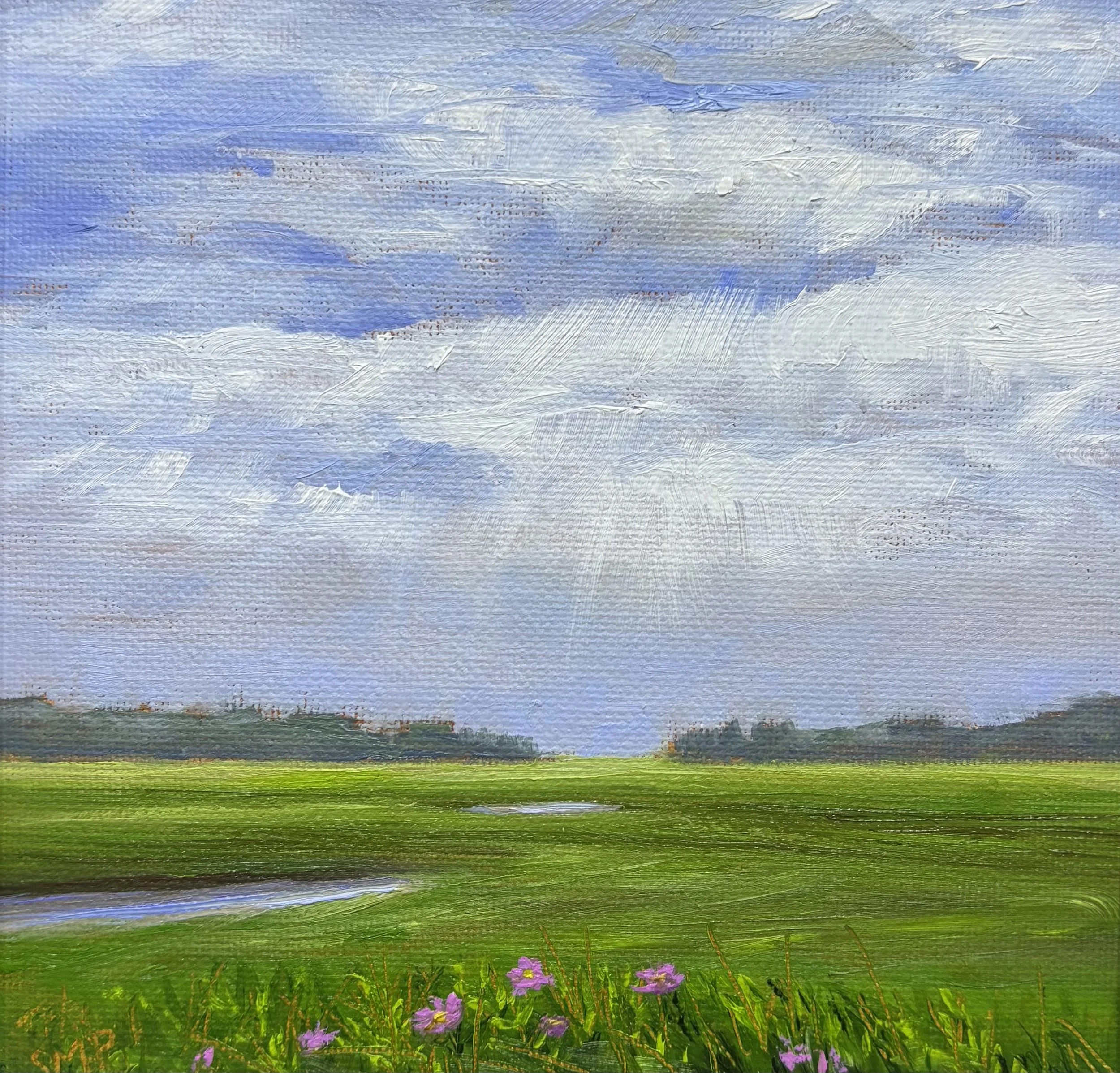 "GRB Marsh Clouds and Rays" original oil, 6"x6", $385.00