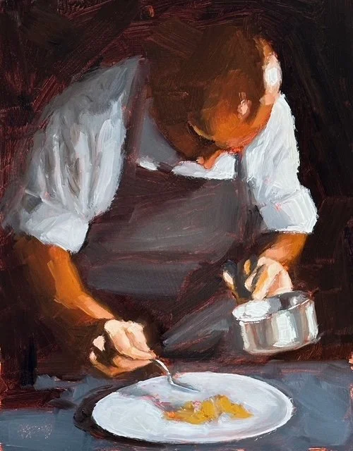 “Se Saucier”, original oil, 14"x11", $2300.00