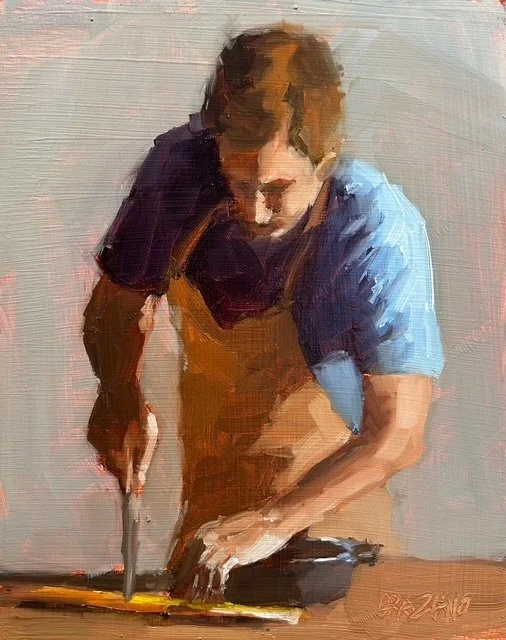 “Chopping”, original oil, 10"x8", $1200.00