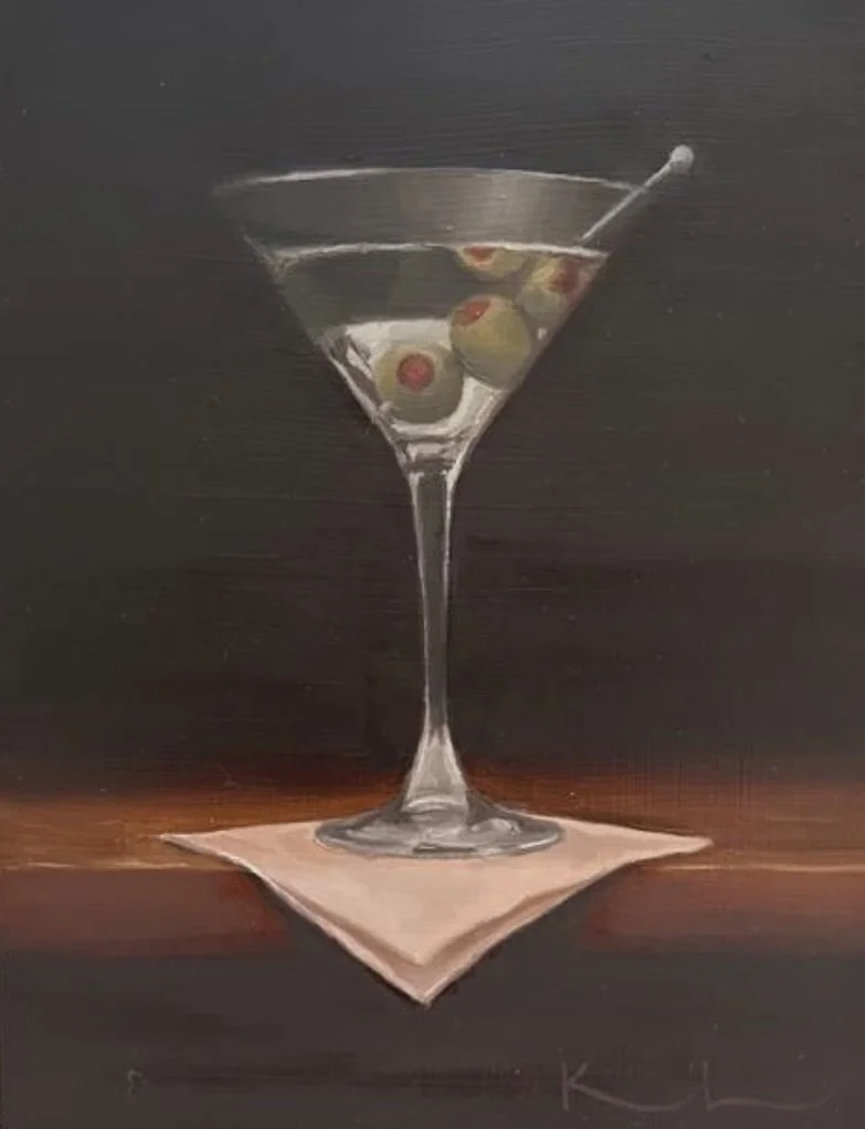 "Martini, Three Olives", original oil, 10"x8", $500.00