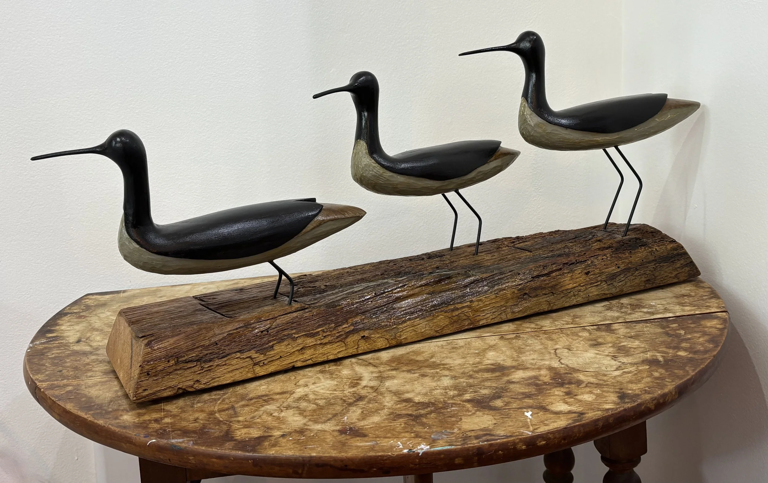 "Shore Birds" original wood carving, 5.5"(W)x28"(L)x11"(H), $450.00