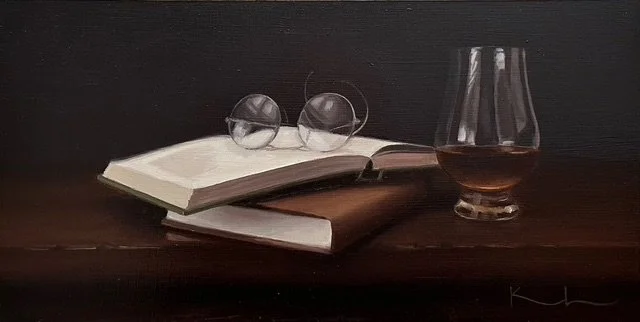 "Evening Reading" original oil, 8"x16", $675.00