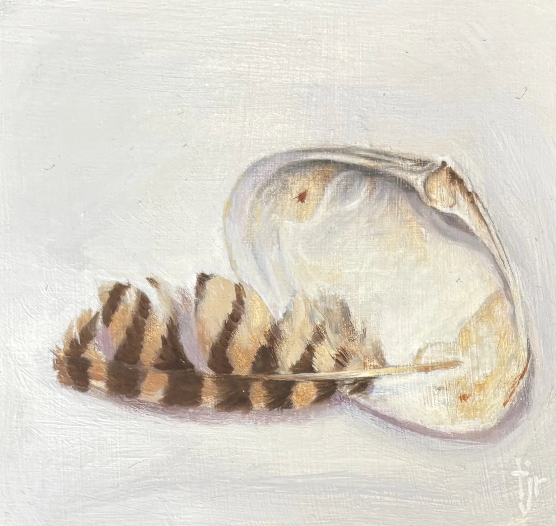 "Feather and Clam Shell", original oil, 4"x4", $295.00