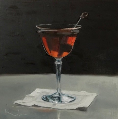 "Dubonnet Manhattan" original oil, 8"x8", $425.00