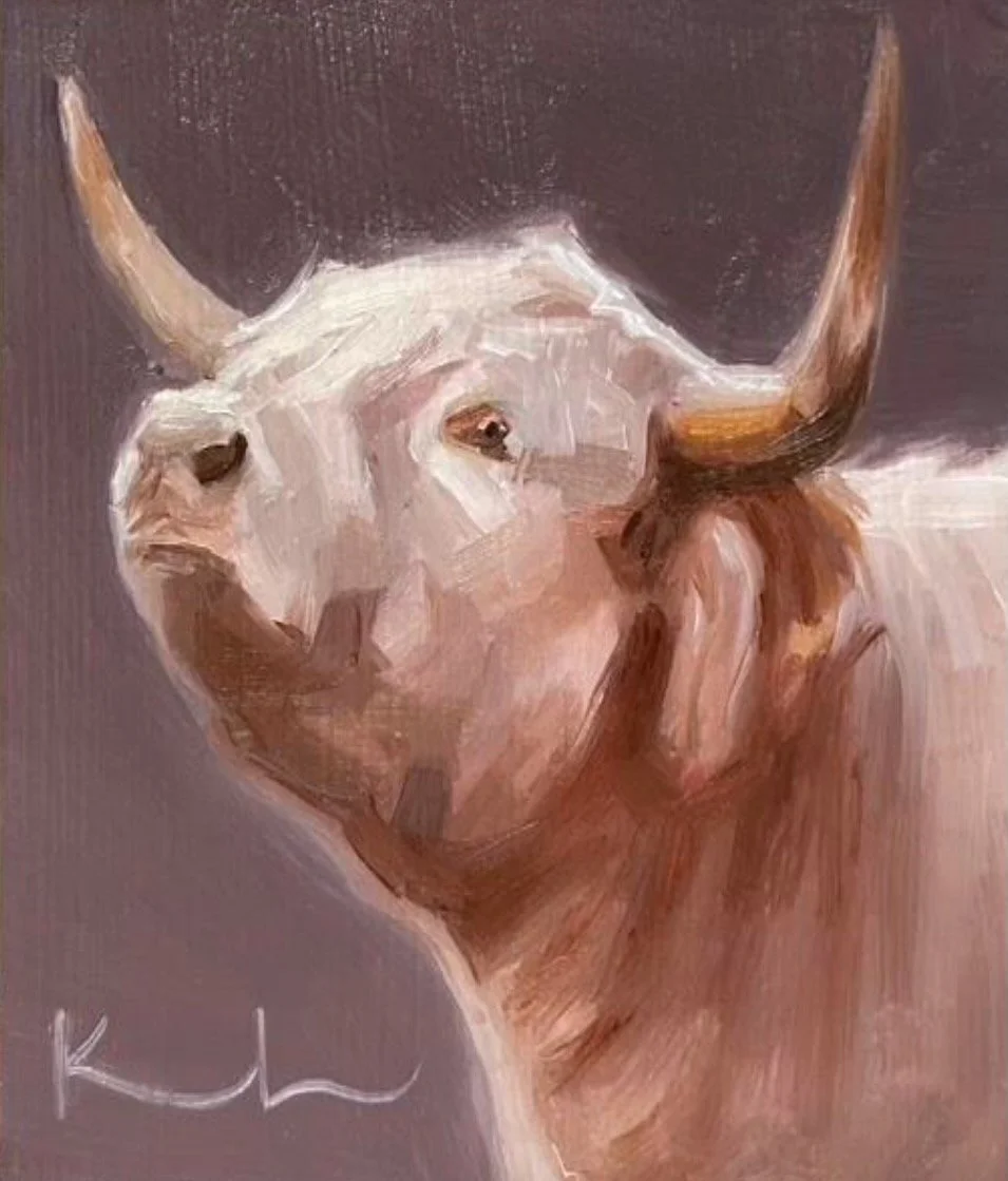"Horns Up" original oil, 4"x4", $200.00
