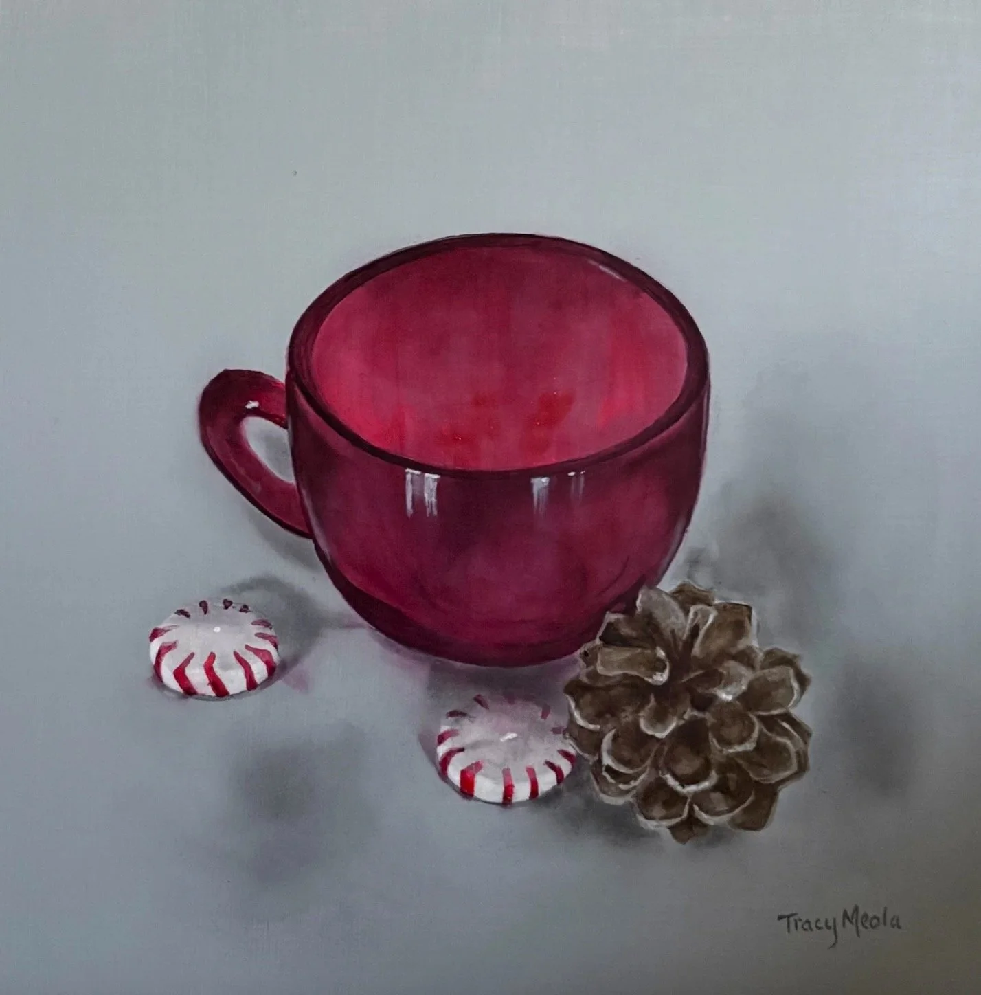 "Pinecone and Peppermint" original acrylic, 8"x8", $300.00
