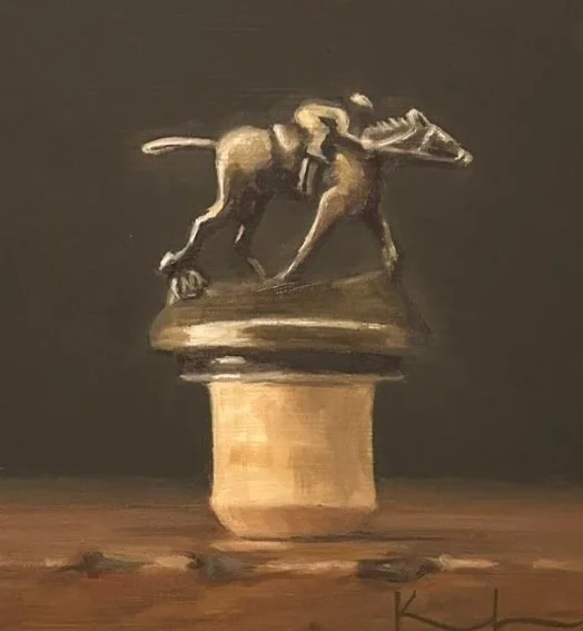 "In the Home Stretch", original oil, 6"x6", contact gallery for more information