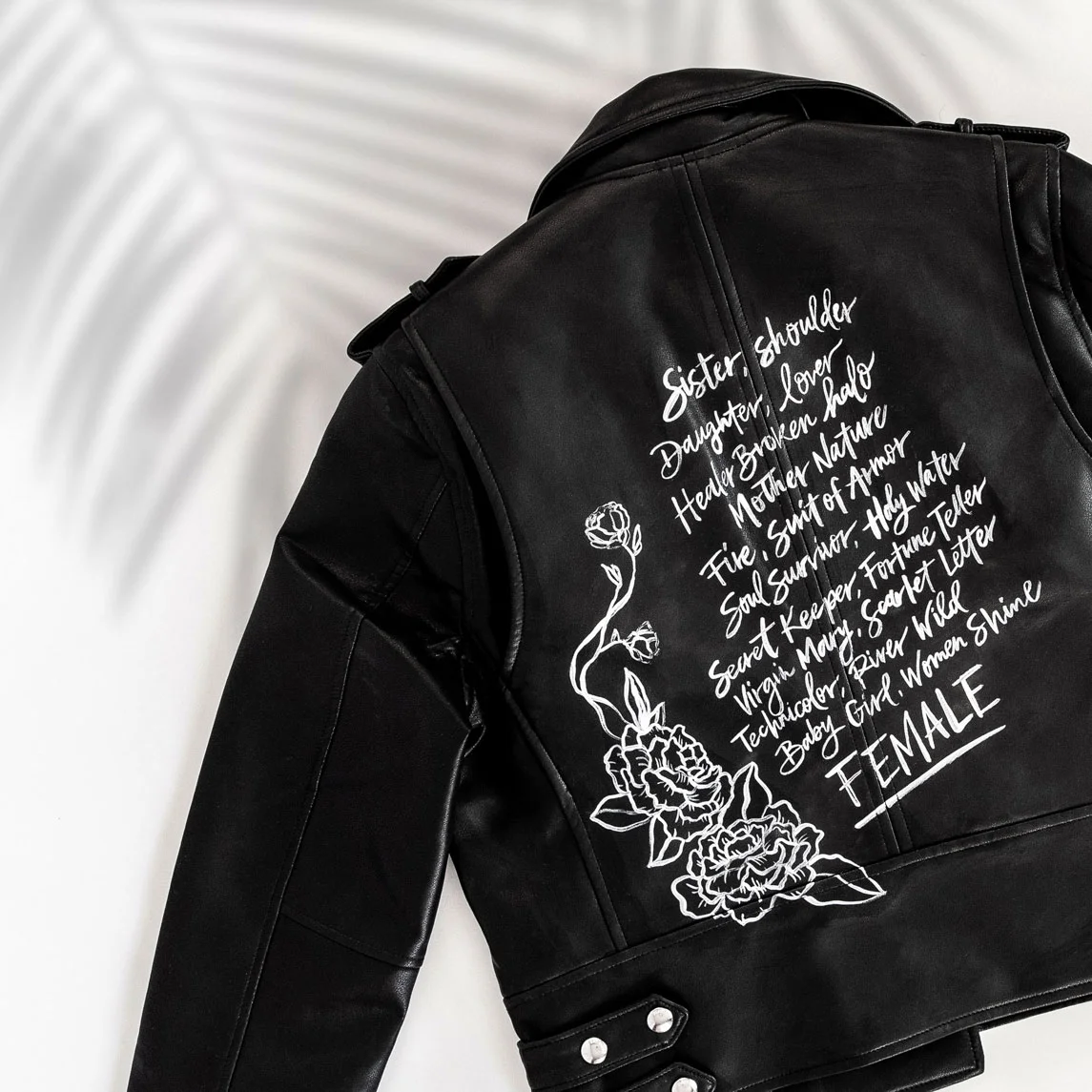 Custom Handpainted Vegan Leather Moto Jacket, Black