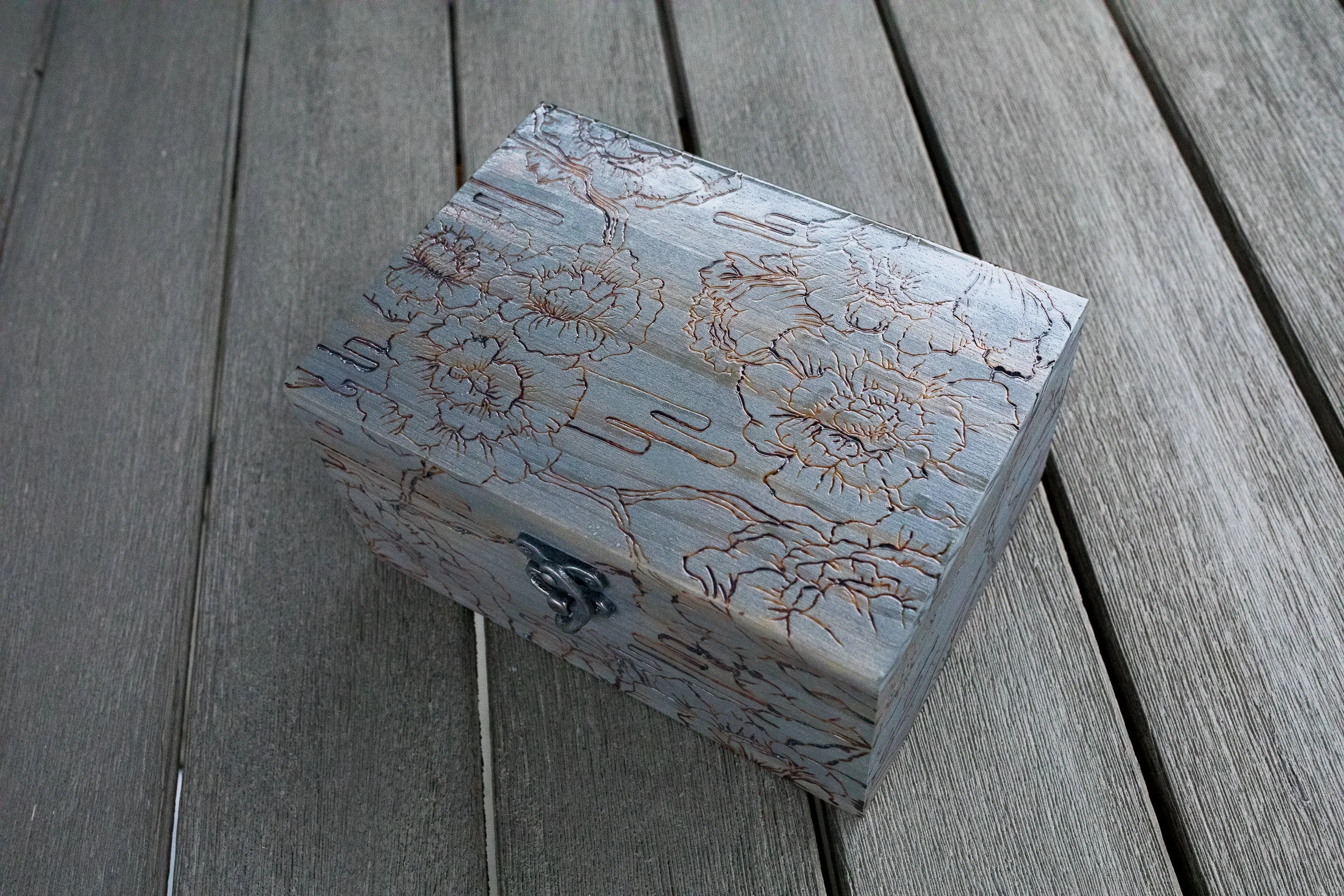 Hand-carved Floral Wood Box