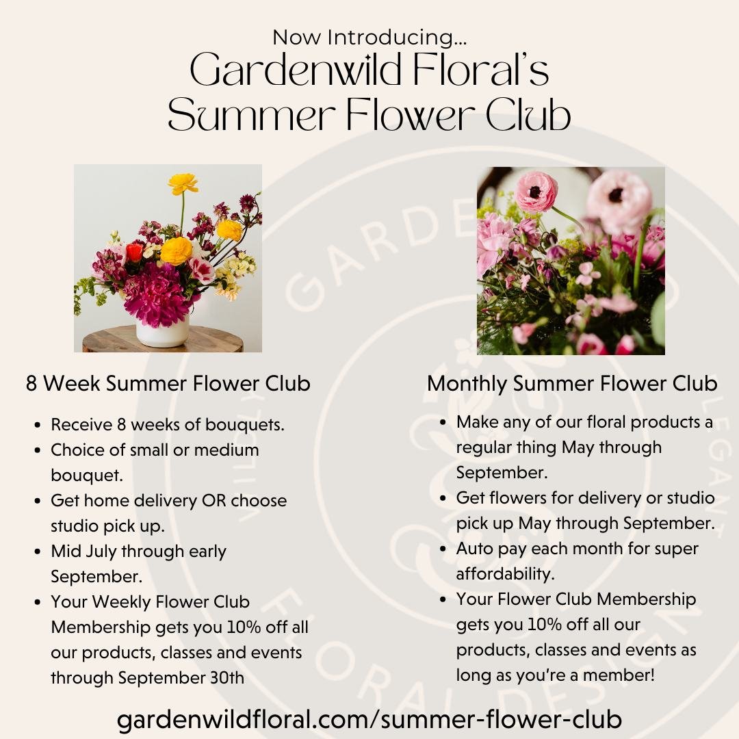 I'm thrilled to introduce Gardenwild Floral's 2024 Summer Flower Club! Club members have 2 options: an 8-Week or a Monthly!

💐Link in bio to sign up for our email list.

Our email list always gets first dibs 😊

Sales open April 29th 💕😊🦄