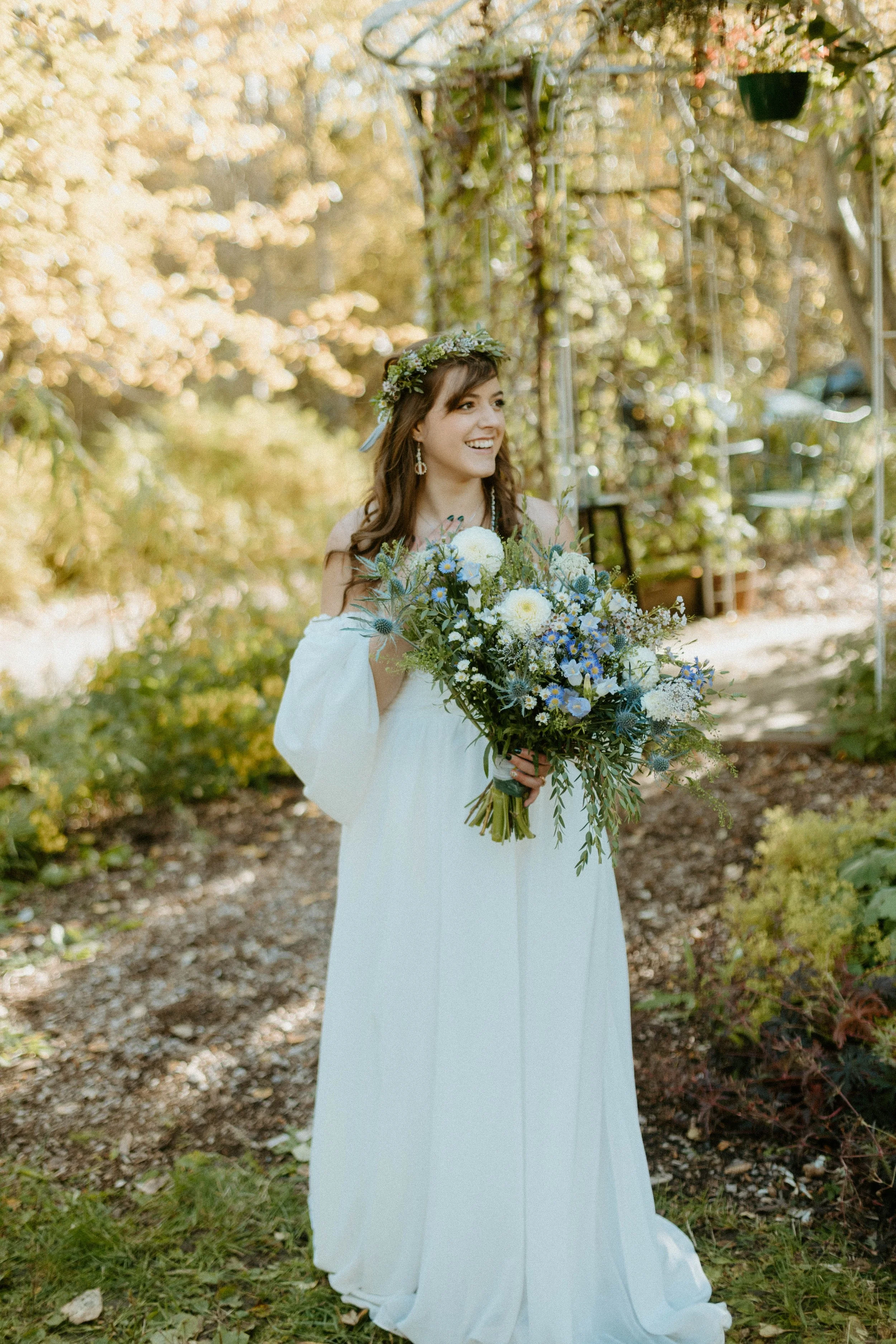 Bride with Gardenwild bouquet and flower crown