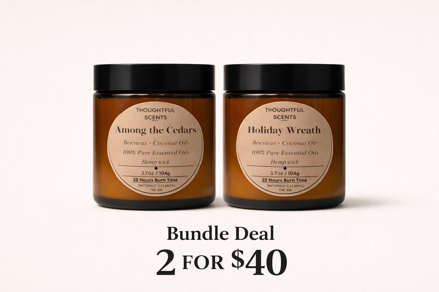 Bundle 2 of the Same Candles: Thoughtful Scents- Beeswax Candles w/ 100% Pure Essential Oils