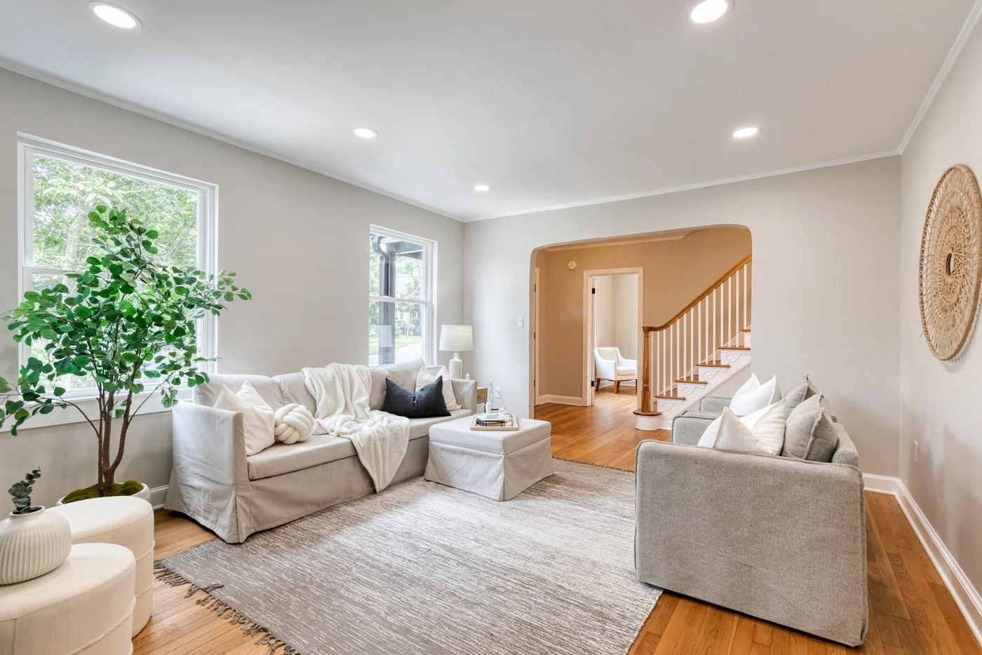 Professionally staged living room at 8214 Larry Place, Chevy Chase, MD