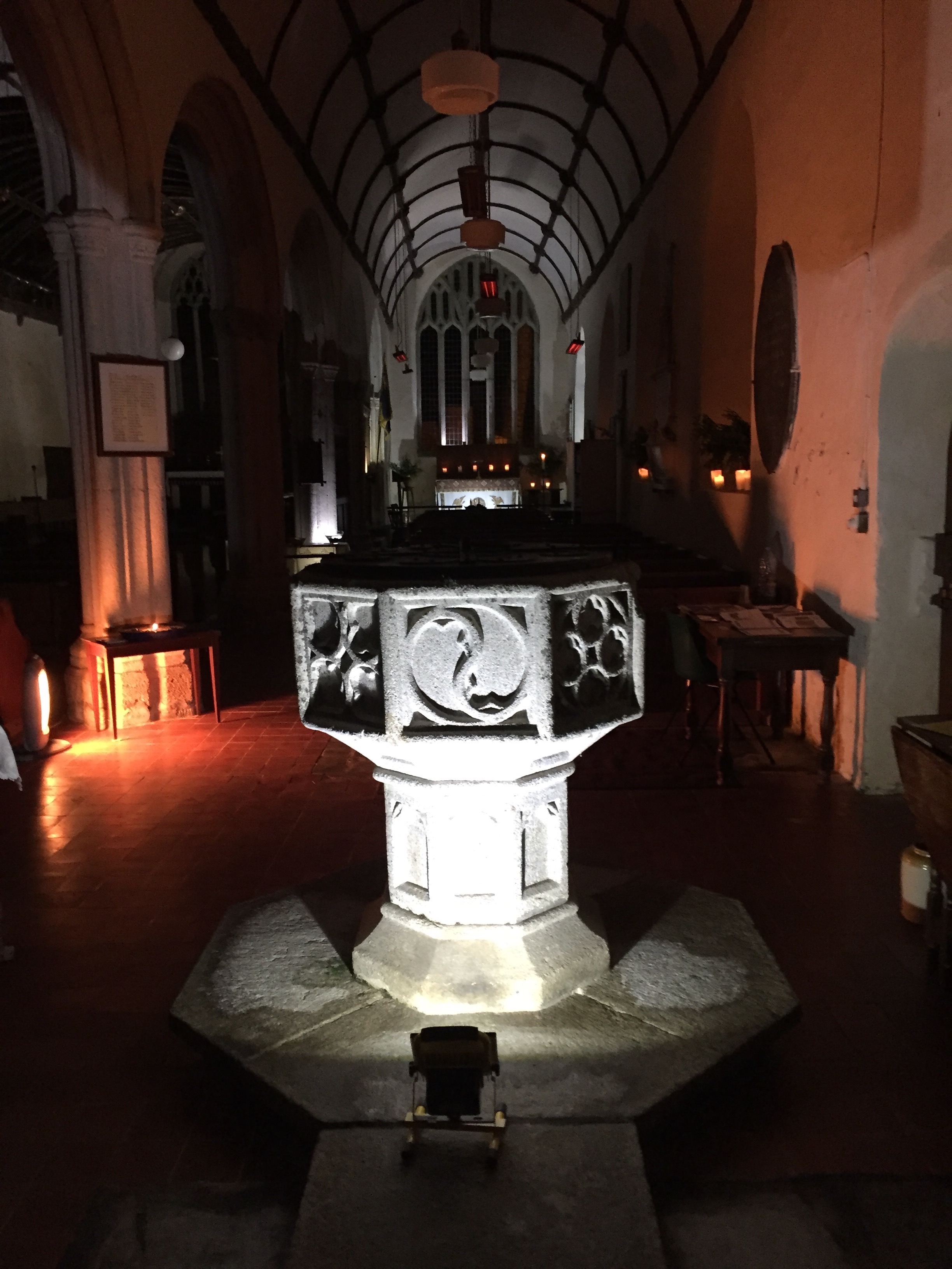 15th century font and south aisle.JPG