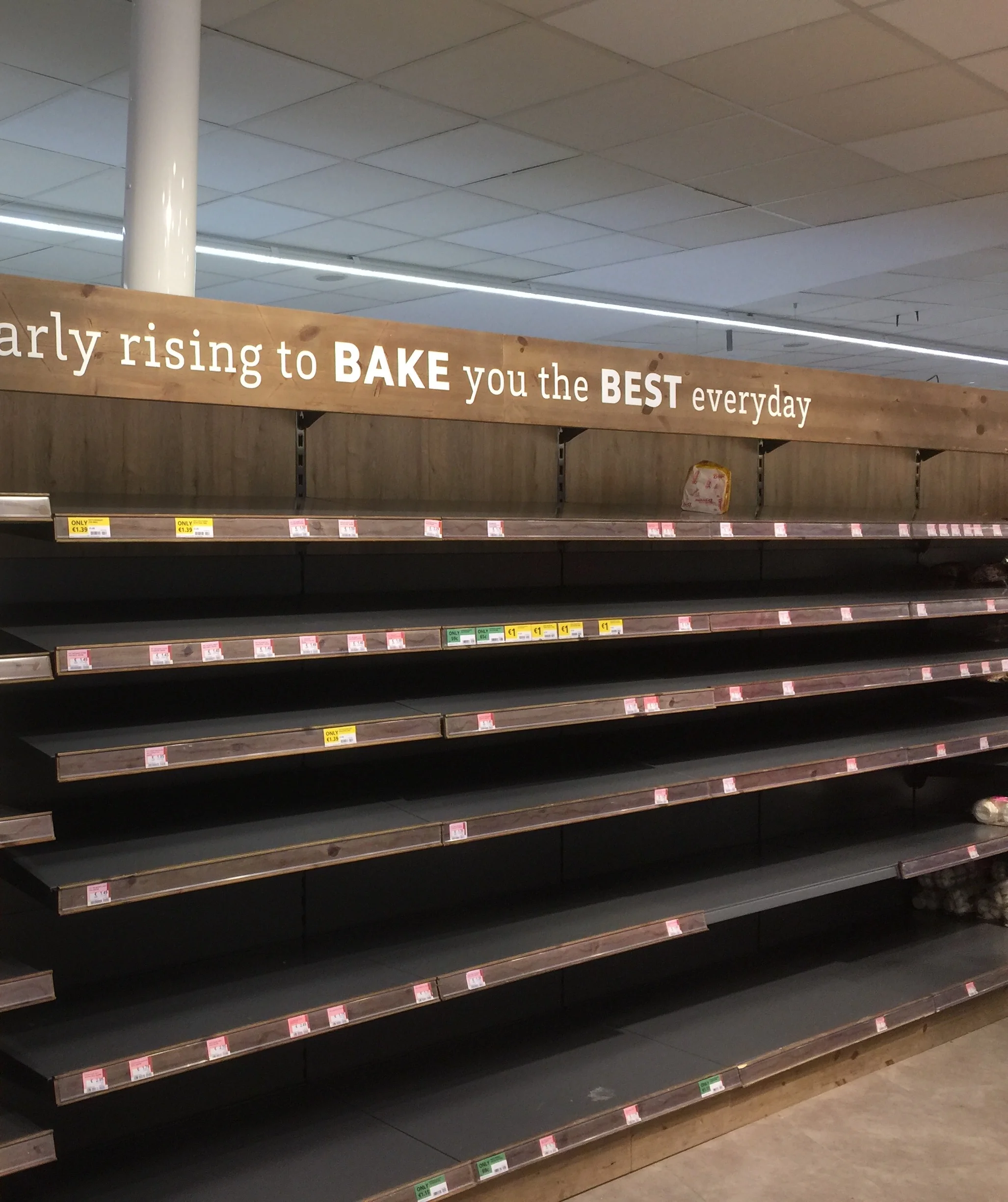 Empty bread shelves before snow arrived