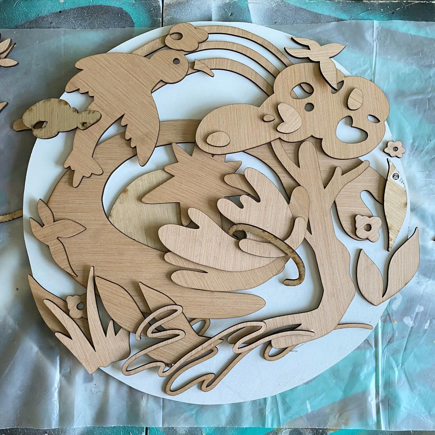 Playing with a new approach to wood cuts and color blocking ❤️ work in progress ❤️ for the upcoming LOVE show at @spotlitedetroit next week 
.
#colorblocking #woodcut #color #shapes #love