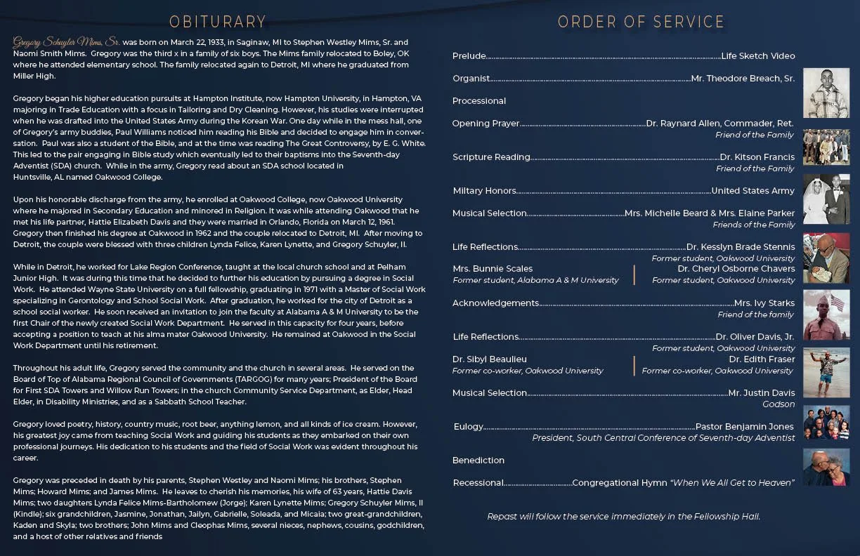 Gregory S. Mims Sr. (Funeral Program Back)