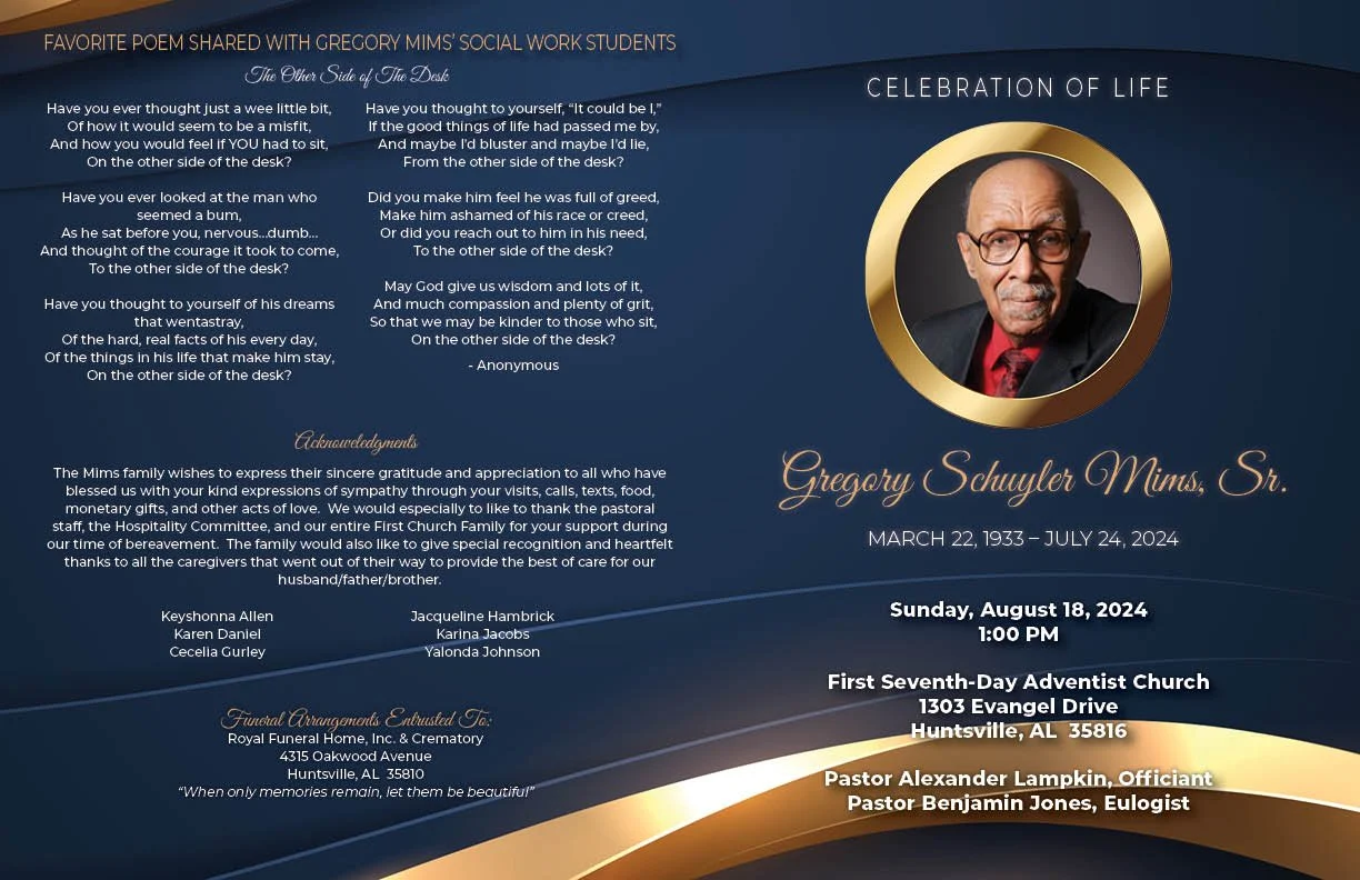 Gregory S. Mims Sr. (Funeral Program Front)