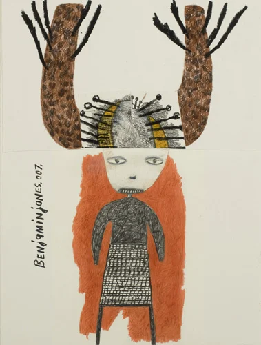 Brainwashing , graphite, colored pencil and collage element on paper 16” x 12”