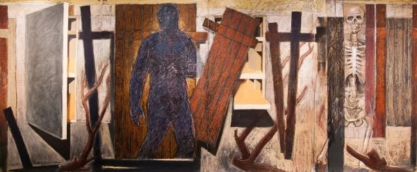 Blue Man Passing Oil and oilstick on Mylar 60" x 144"