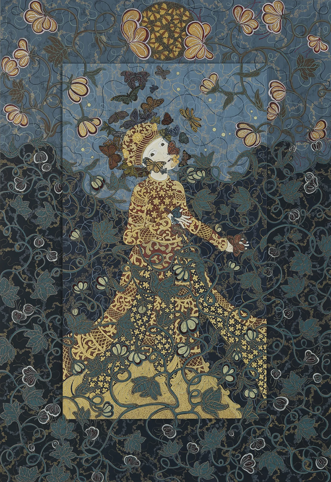 Cassandra Ink, acrylic and gold leaf on museum board 26" x 38" / sold