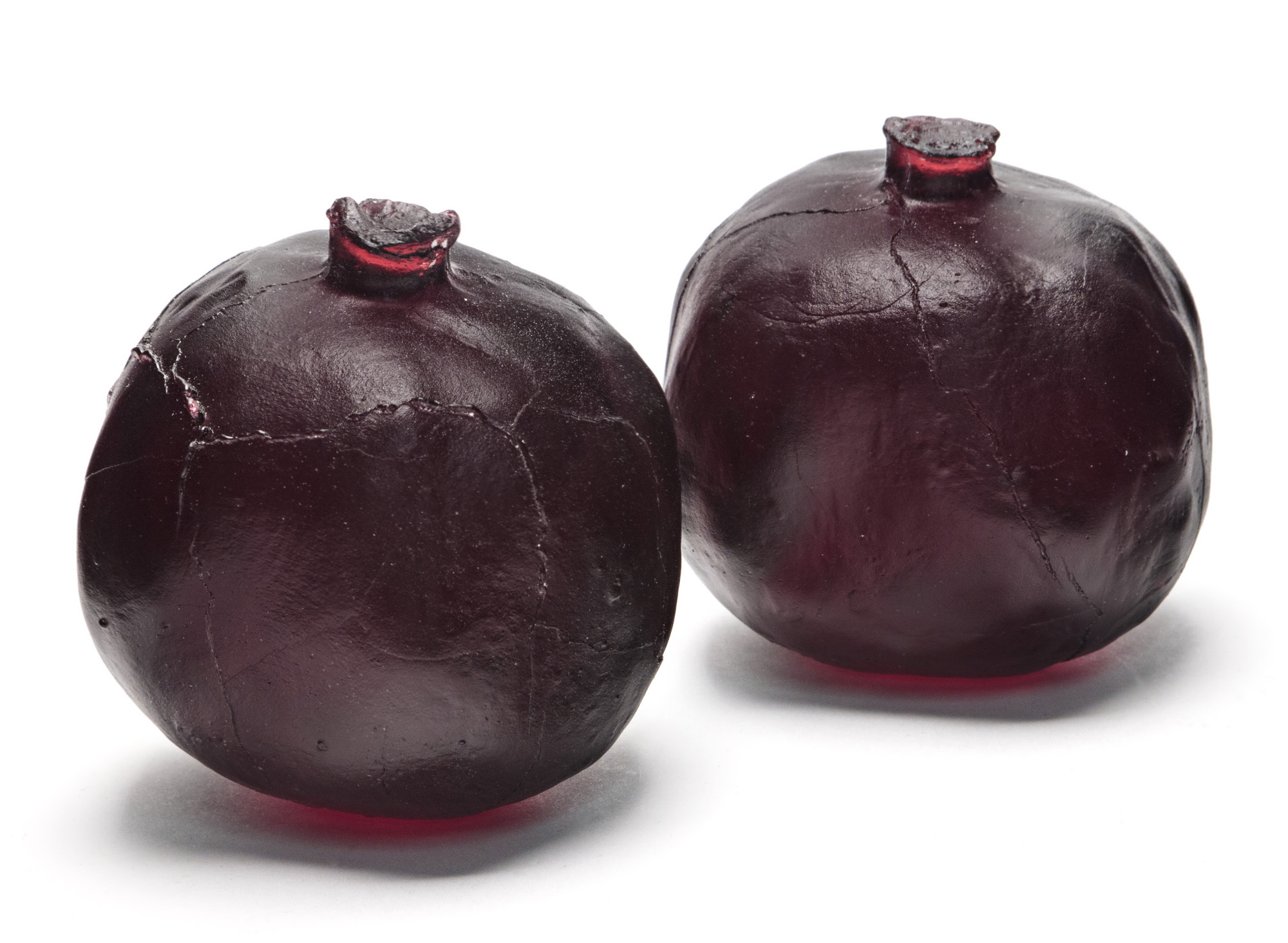 Two Red Pomegranates Cast Glass