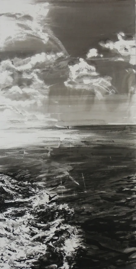 "First Wave" 38" x 19" Sumi Ink on (Arches) Paper 2018