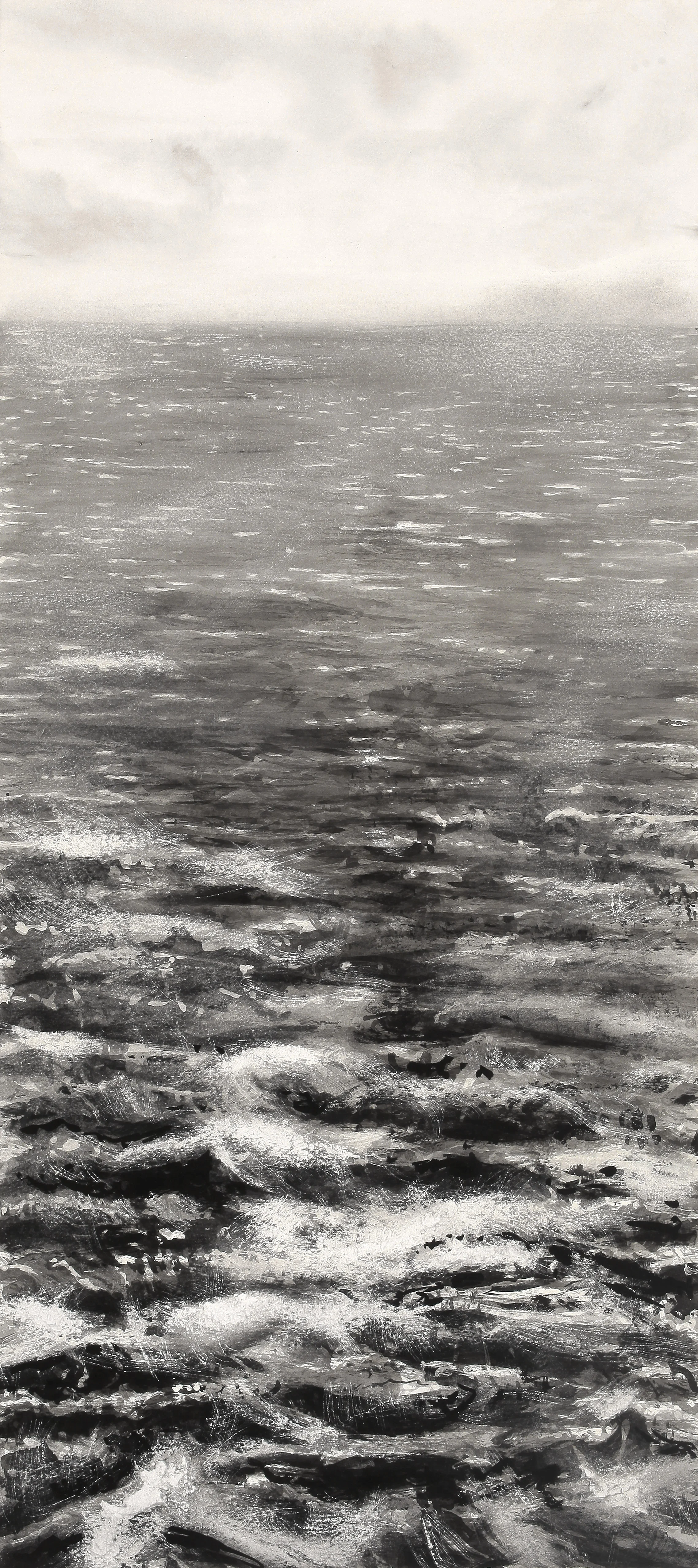 Rough Water Close by 36" x 16" Sumi ink on arches paper