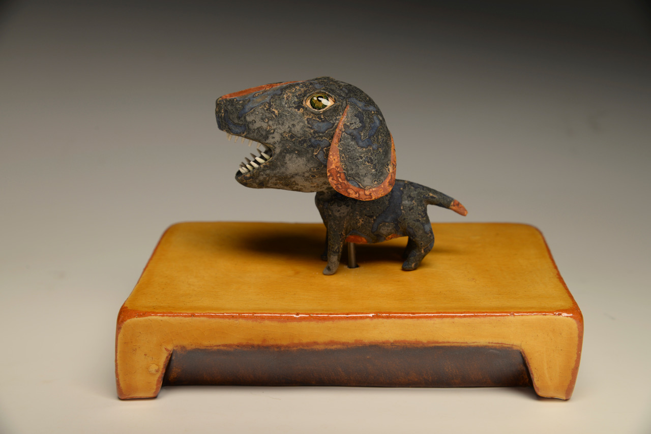 Barking Dogs Hand built ceramic 5" x 4" x 4" / sold