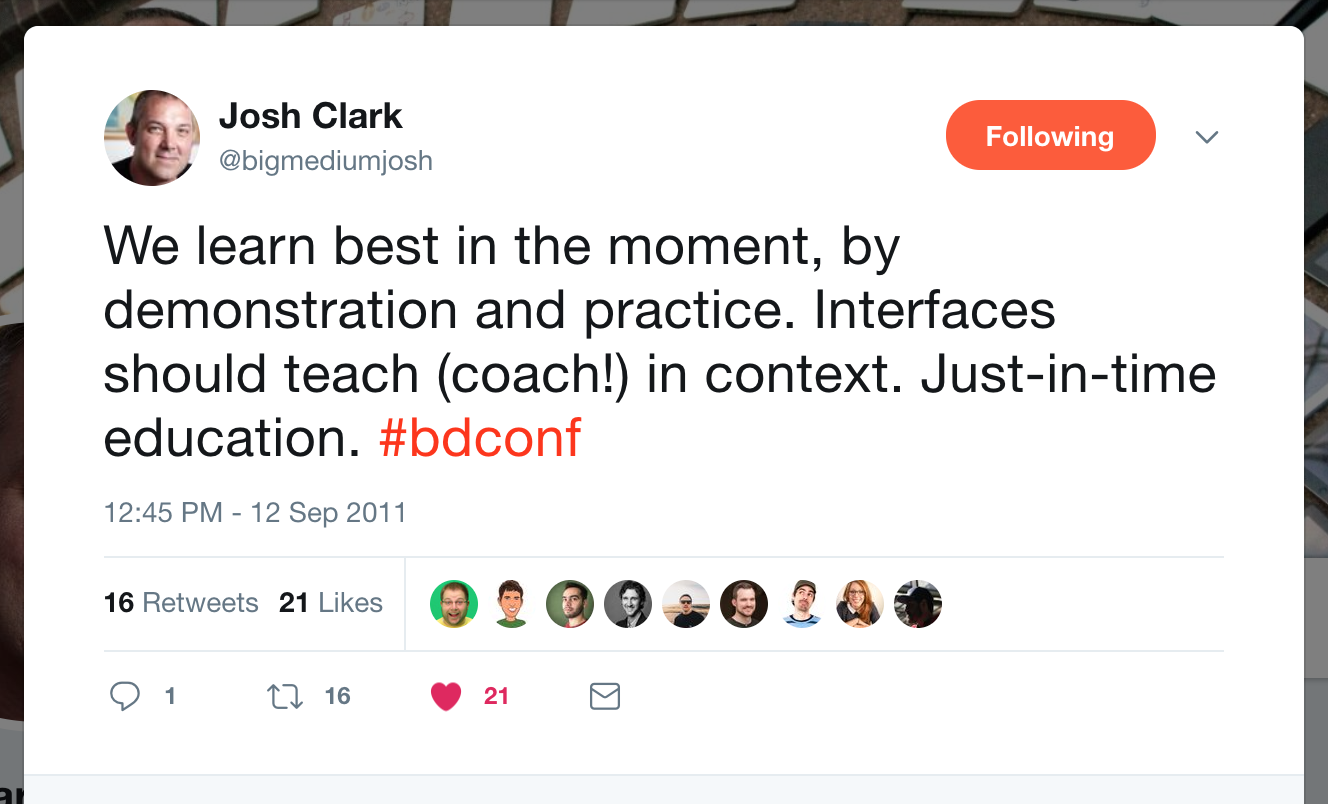 Josh Clark's tweet about tutorials
