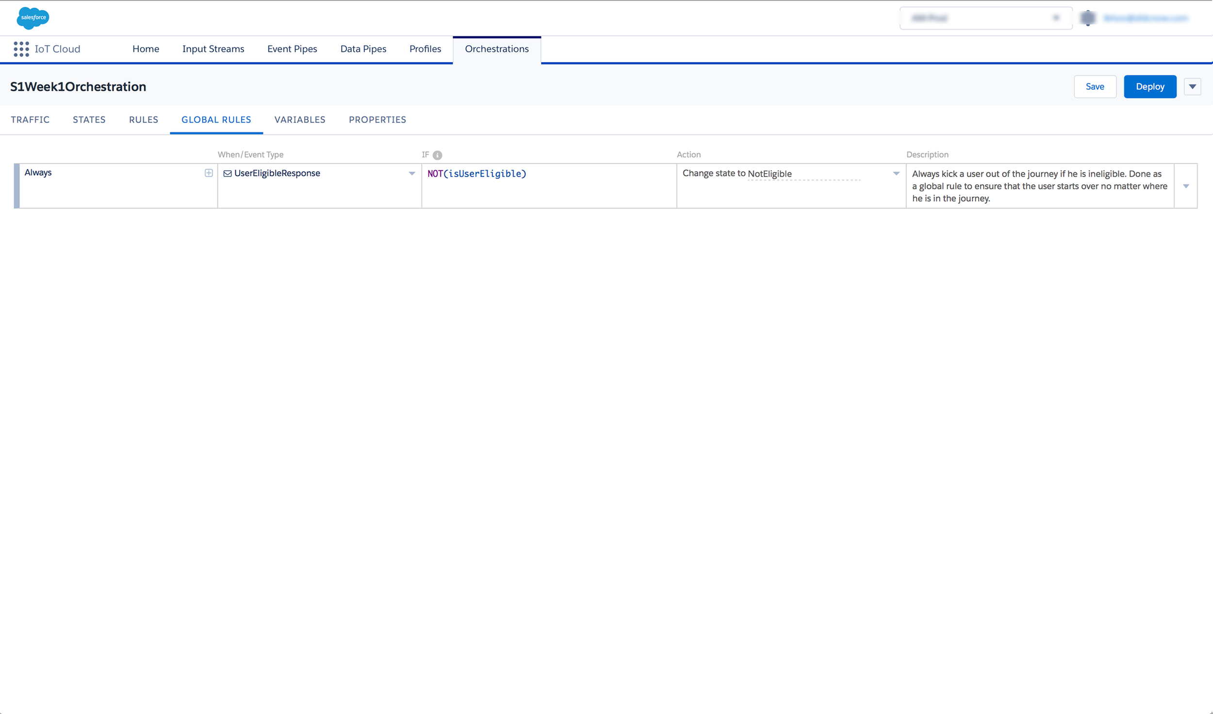 A "global rules" tab view