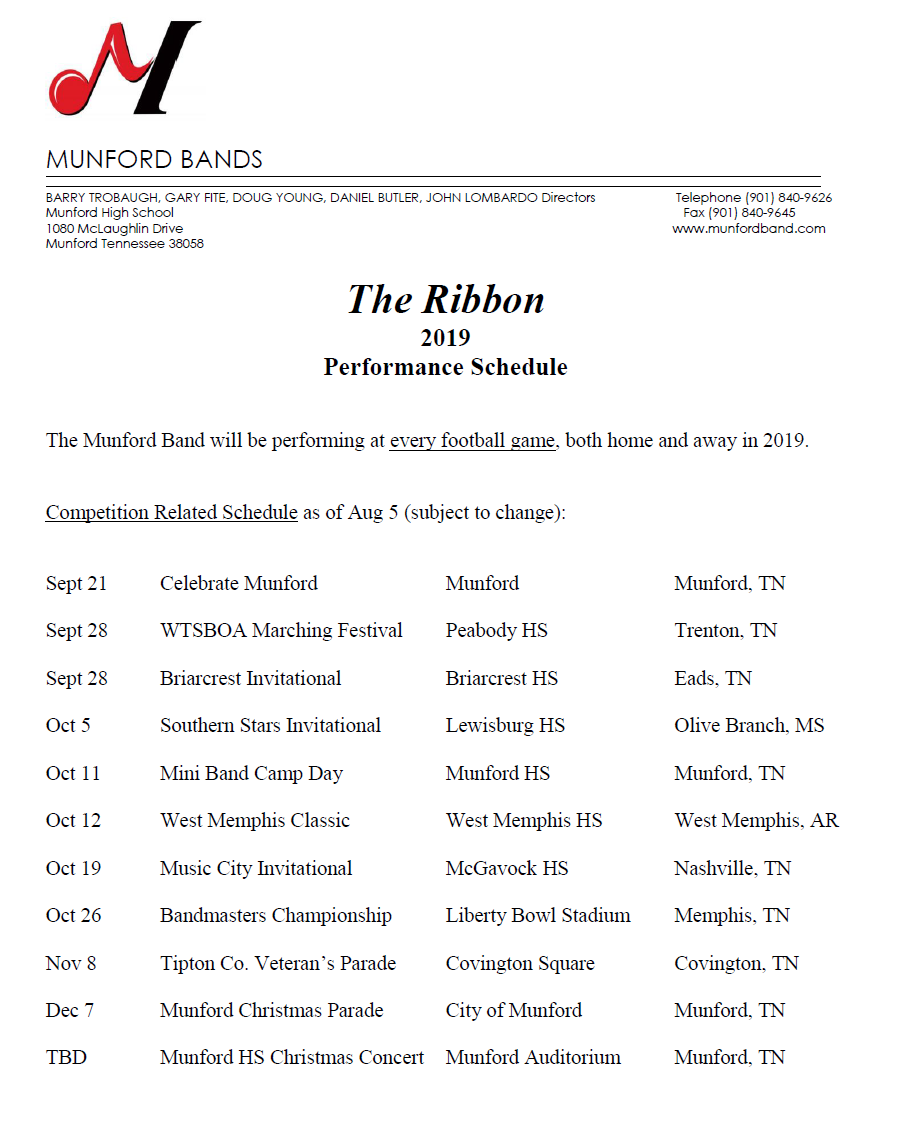 The Ribbon 2019 Performance Schedule