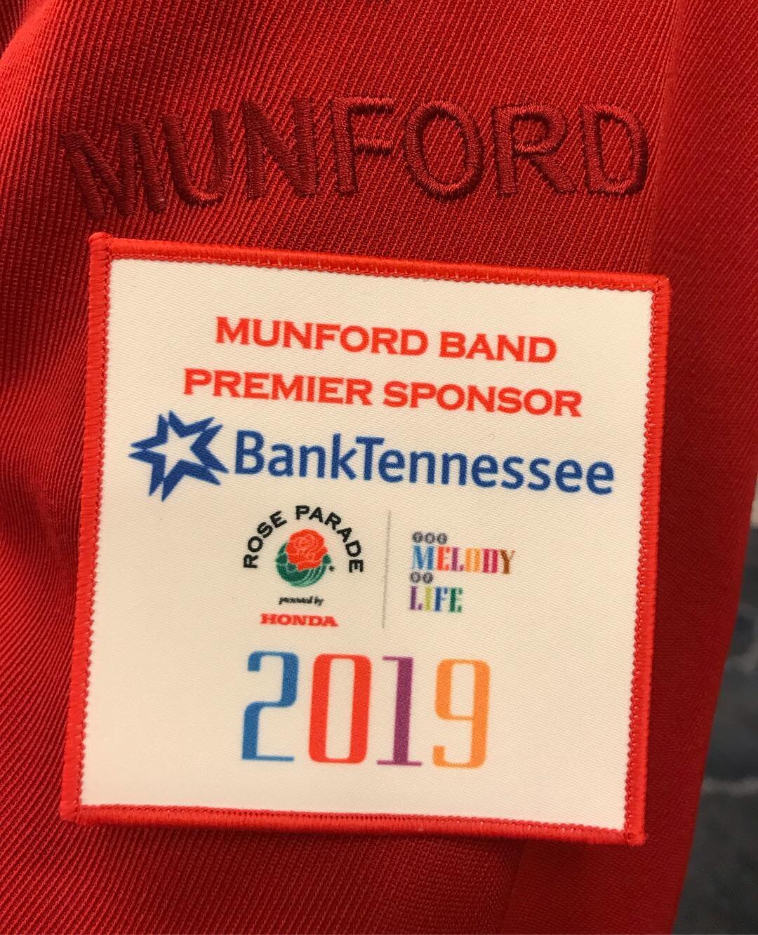 Our special patch for the @rose_parade. Thanks again @banktennessee! #munfordband #roseparade2019