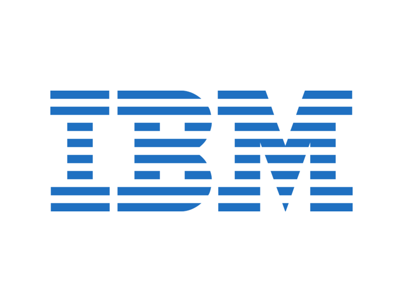 IBM logo in blue and black with horizontal lines streaking through the letters