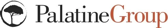Palatine Group logo featuring a black tree icon inside a circle, with the words 'Palatine Group' in black and orange text.