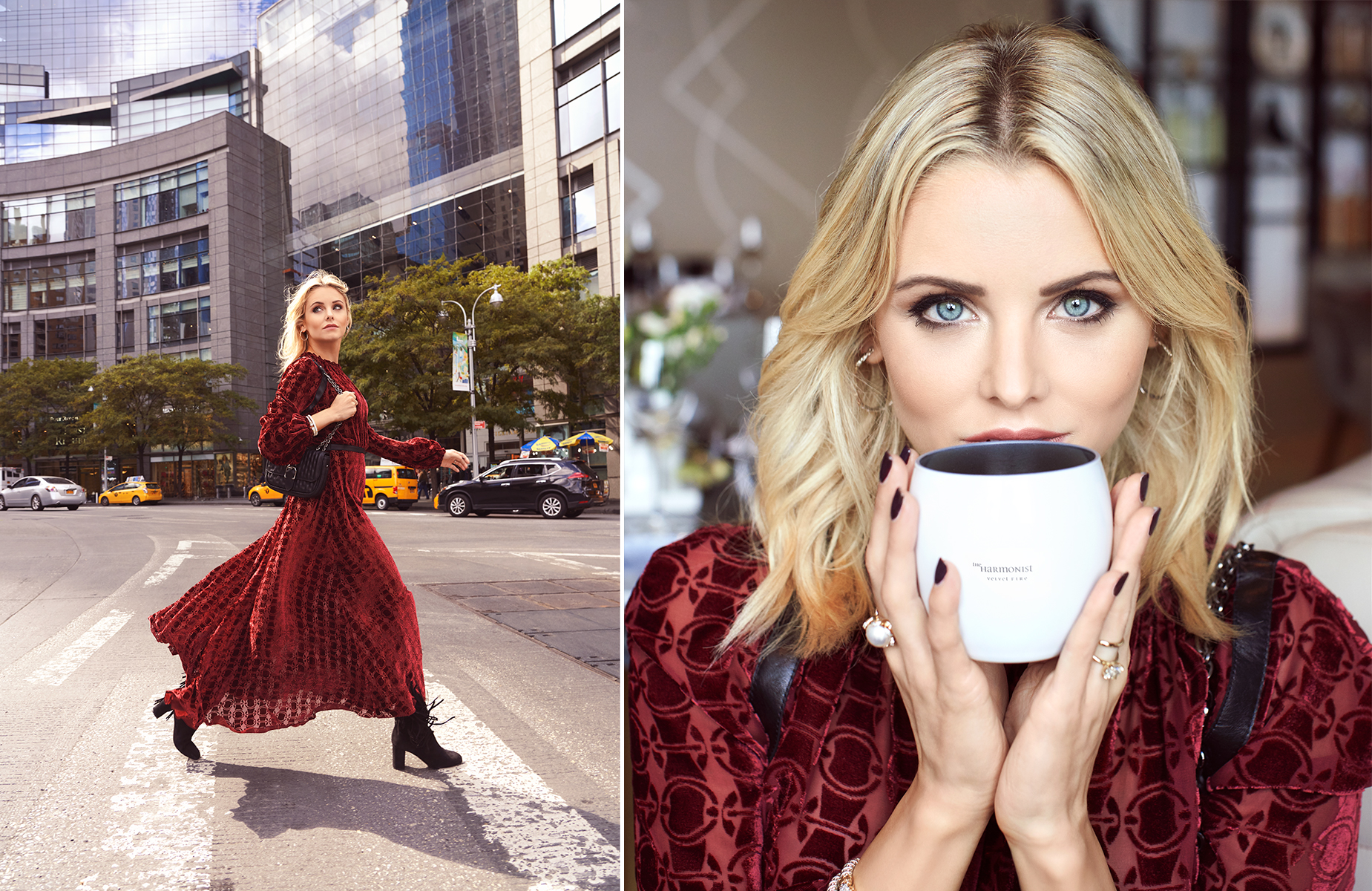 LEFT - Head-to-toe in Longchamp whilst walking in the area of Columbus Circle - the location of ‘The Shops at Columbus Circle’ RIGHT - My favorite gift to give this season - The Harmonist’s ‘Yang Fire’ candle. Choose an element and gift something more personal this year.