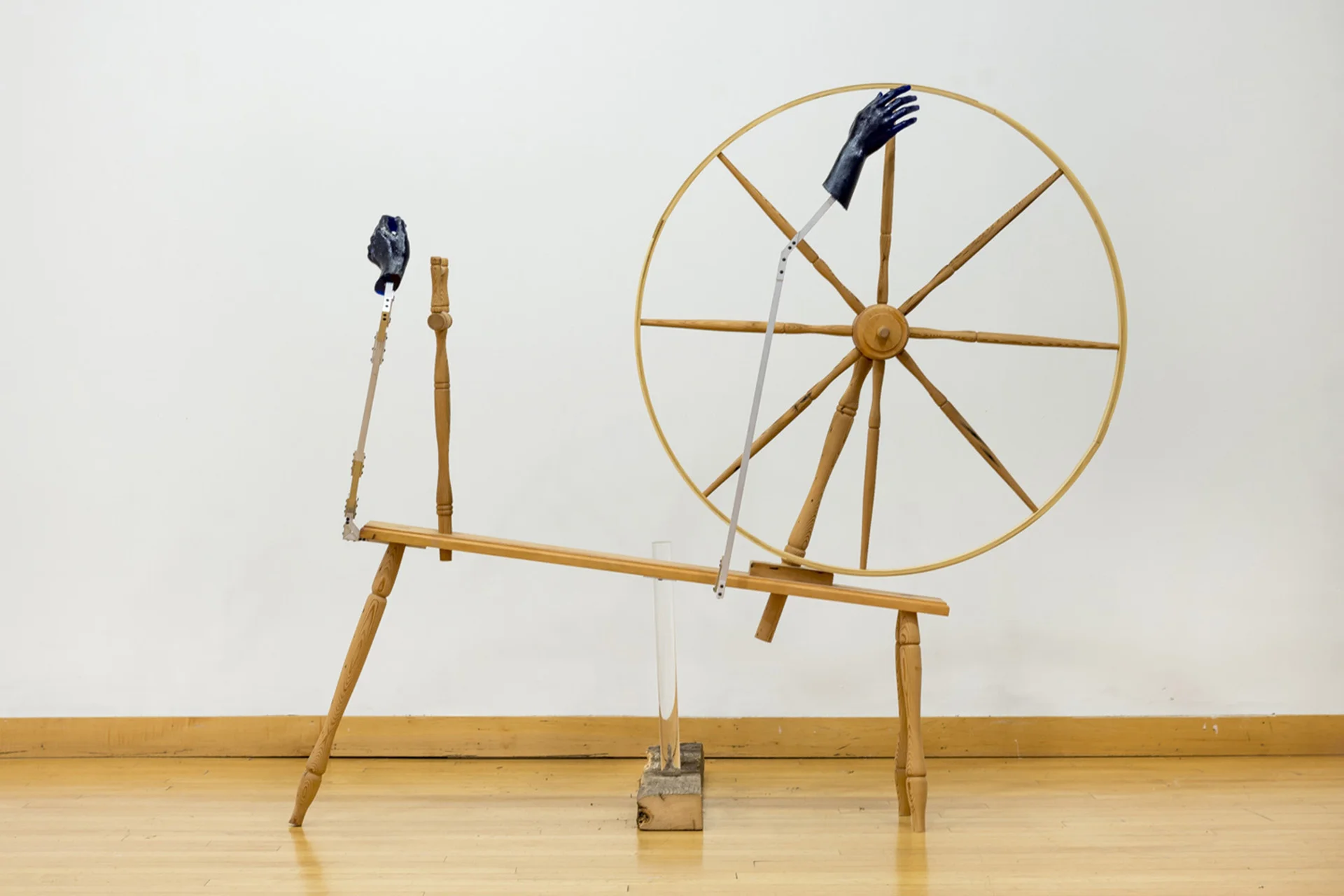 Untitled (Homespun) , 2015. Salvaged pine, poplar, cast urethane, aluminum, acrylic and hardware. 56” x 60” x 36”