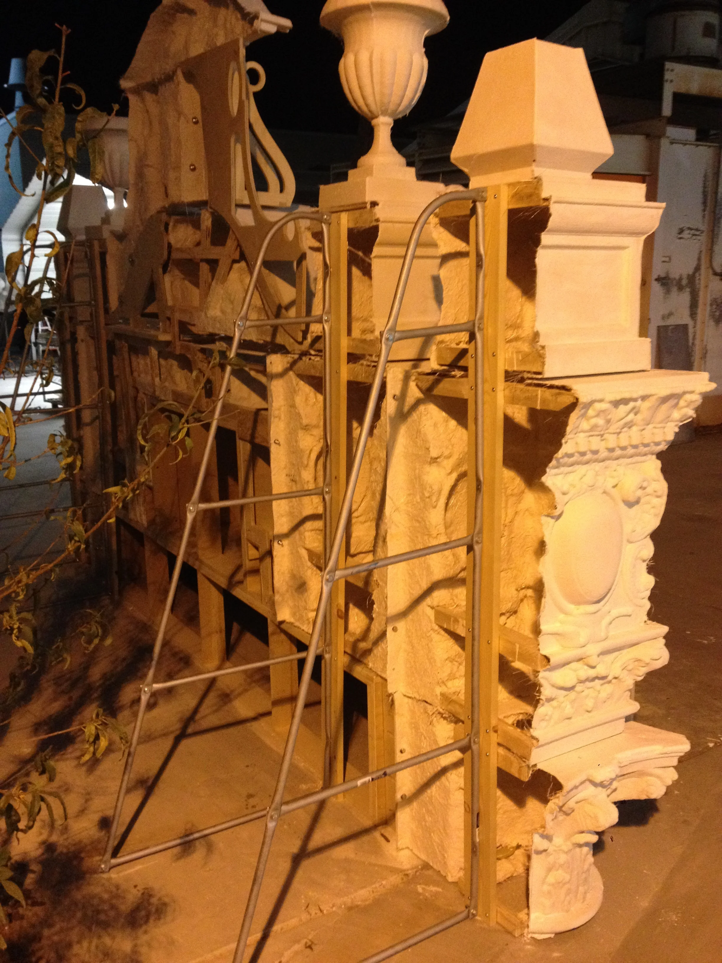 Rear view of work for Smoke and Mirrors, under construction at Cal State University, Northridge. 