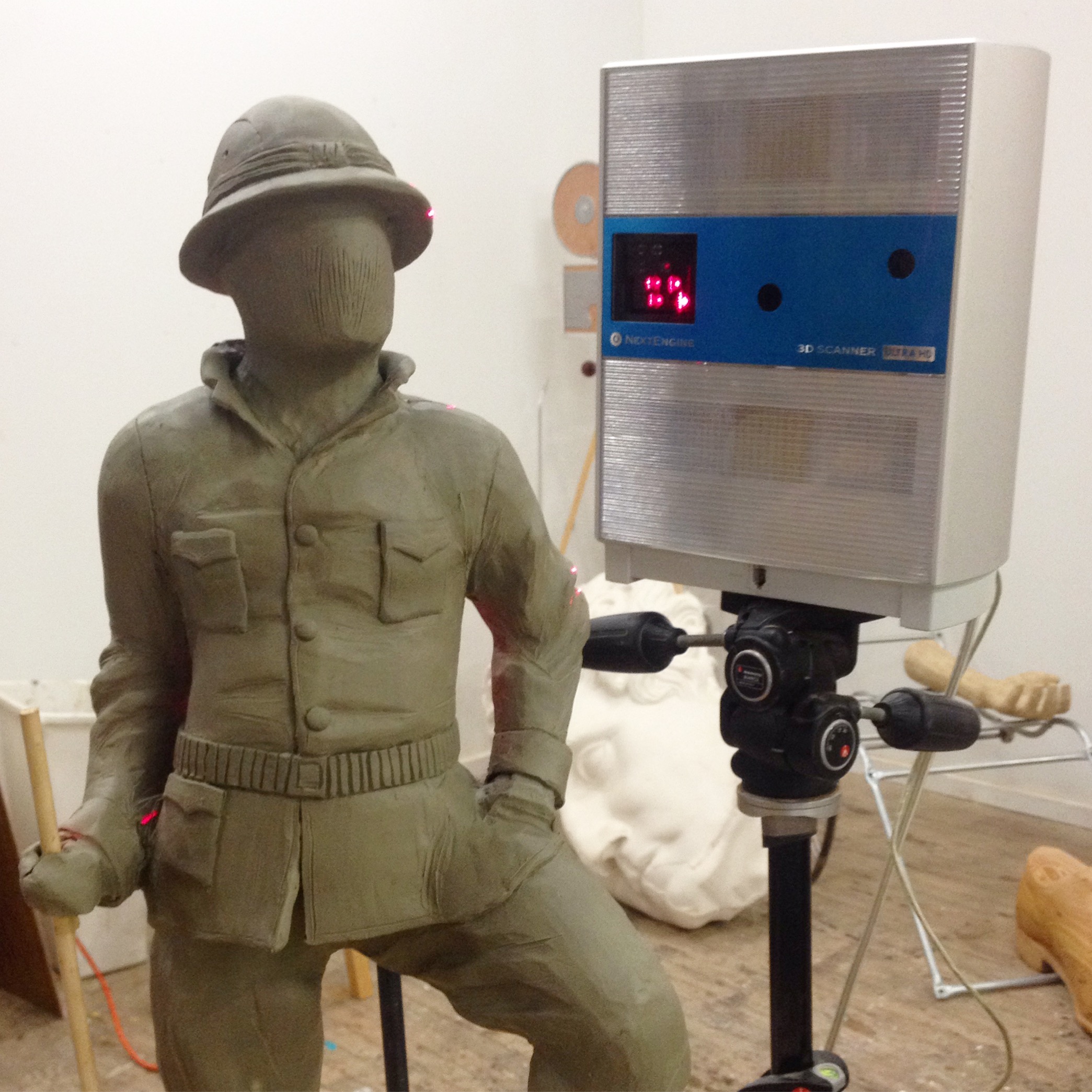  Clay model of the sculpture, during 3D scanning process. This model was combined with 3D scans of sculptures of Roosevelt found online to create the completed 3D model.  
