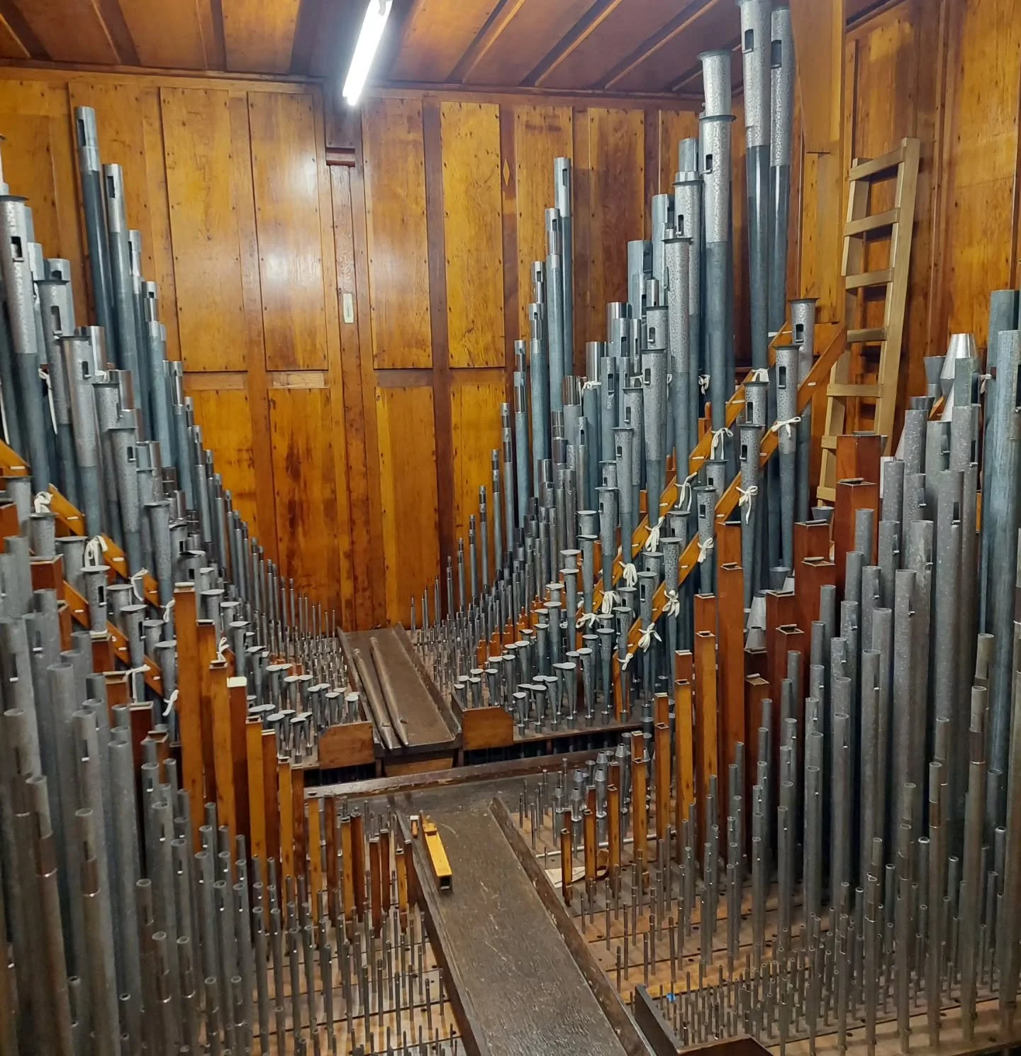 On Sunday @scott_kip was kind enough to take me on a behind the scenes tour of the Wanamaker organ. For those not familiar- the largest functioning musical instrument in the world. Five stories of ladders and stairs and pipes and wires. Astonishing. 