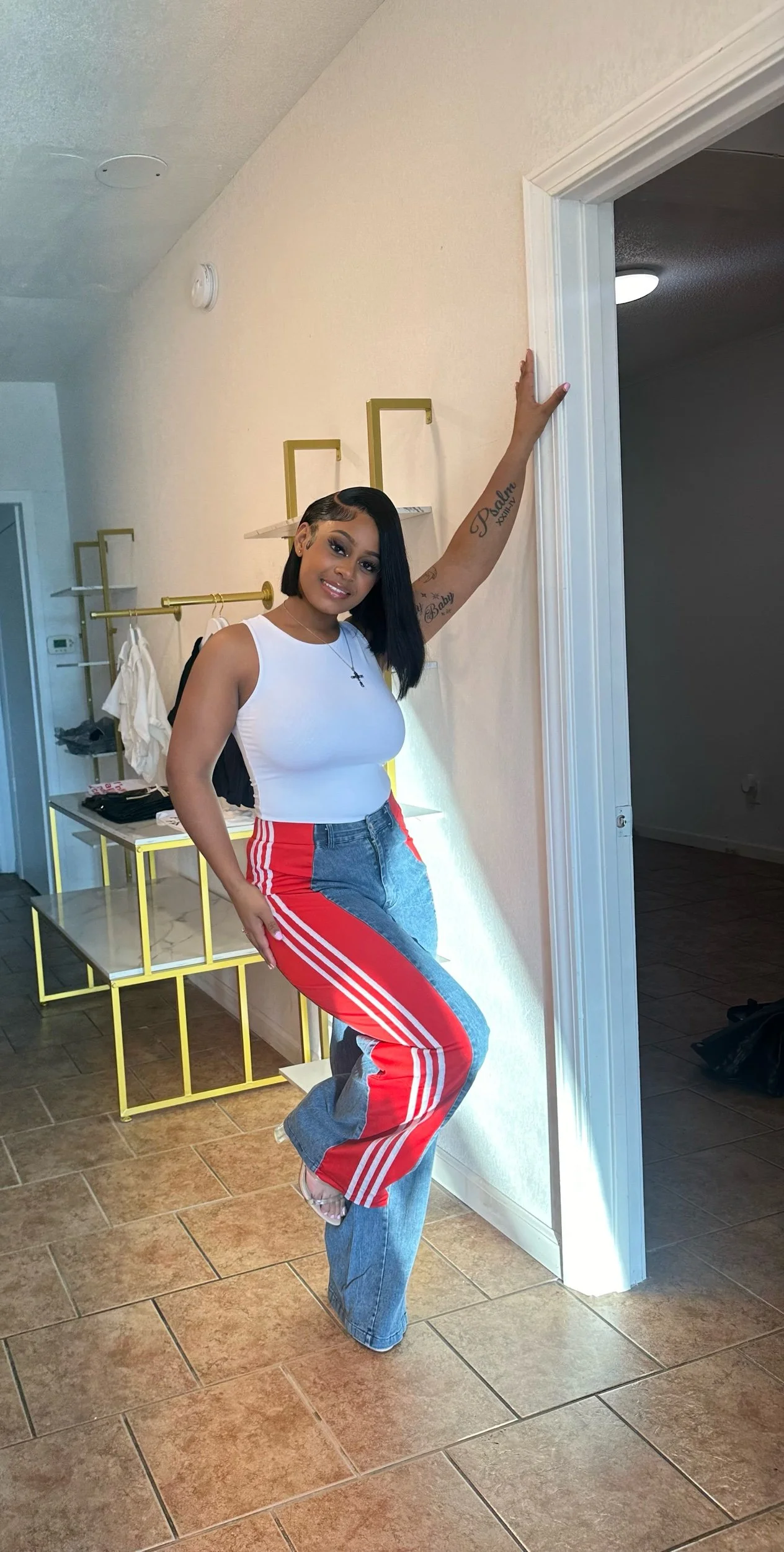 Red Contrast Striped Jeans