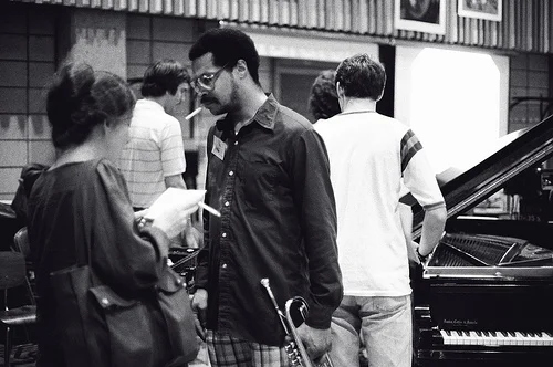Maxine Gordon and trumpeter-composer Woody Shaw at Suny Brockport, 1978. Photo by Tom Marcello.