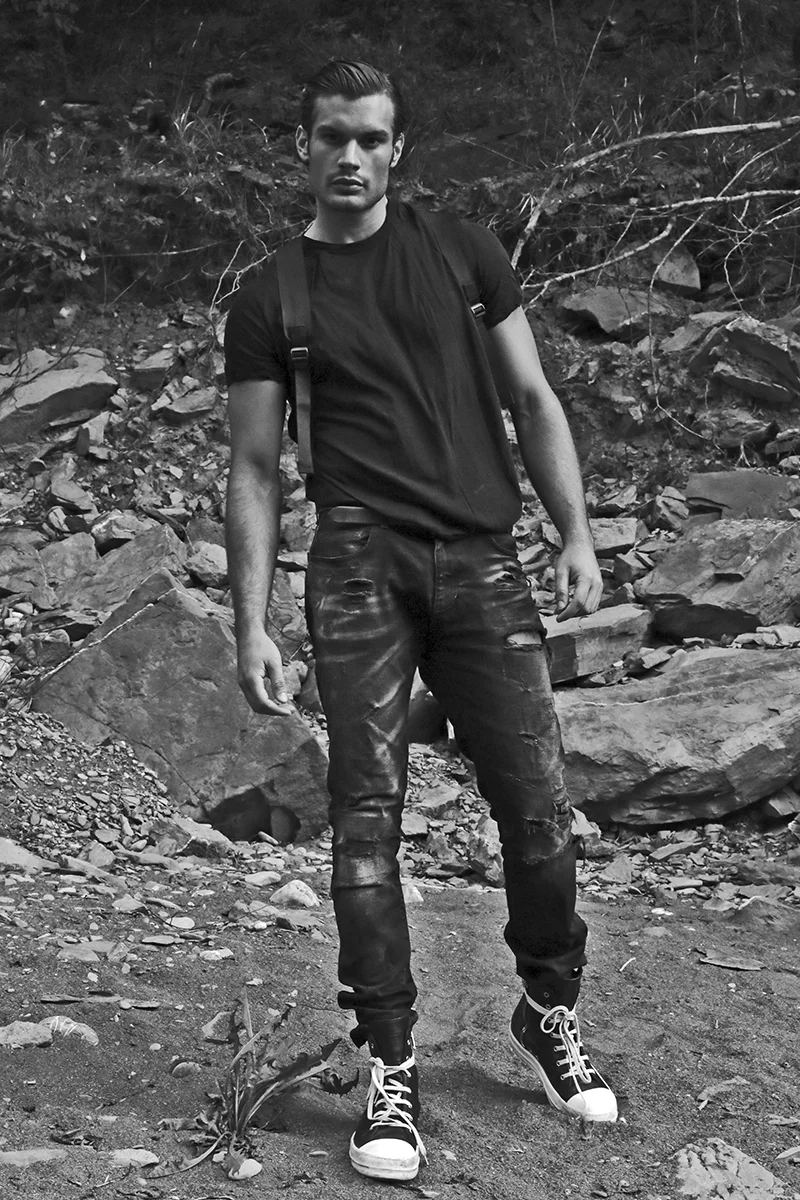T-shirt & sneakers - Rick Owens , denim - Faith Connexion , backpack - Armani