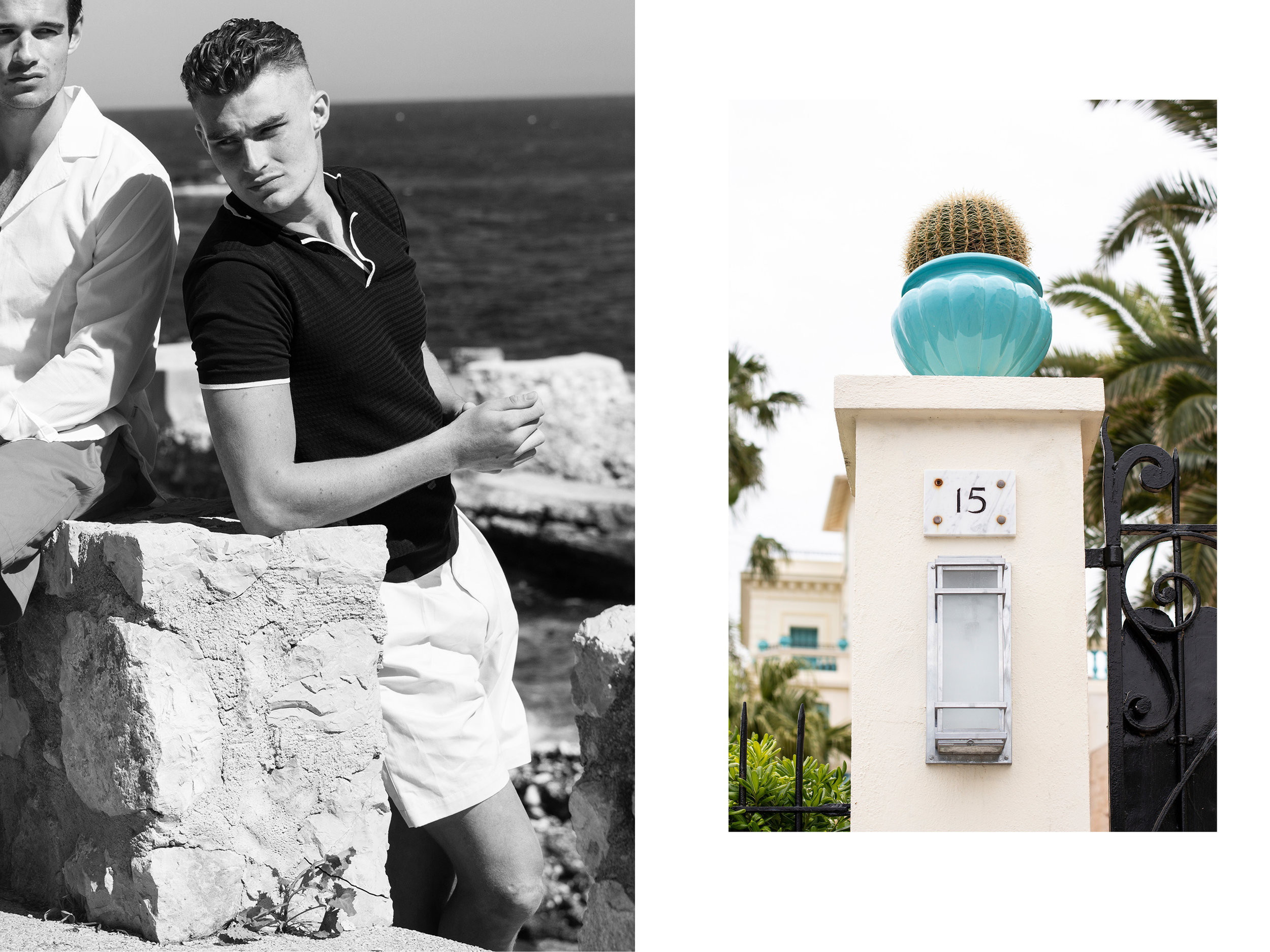 Paul wears Orlebar Brown shirt & E Tautz shorts, Harry wears Orlebar Brown knit & E Tautz shorts