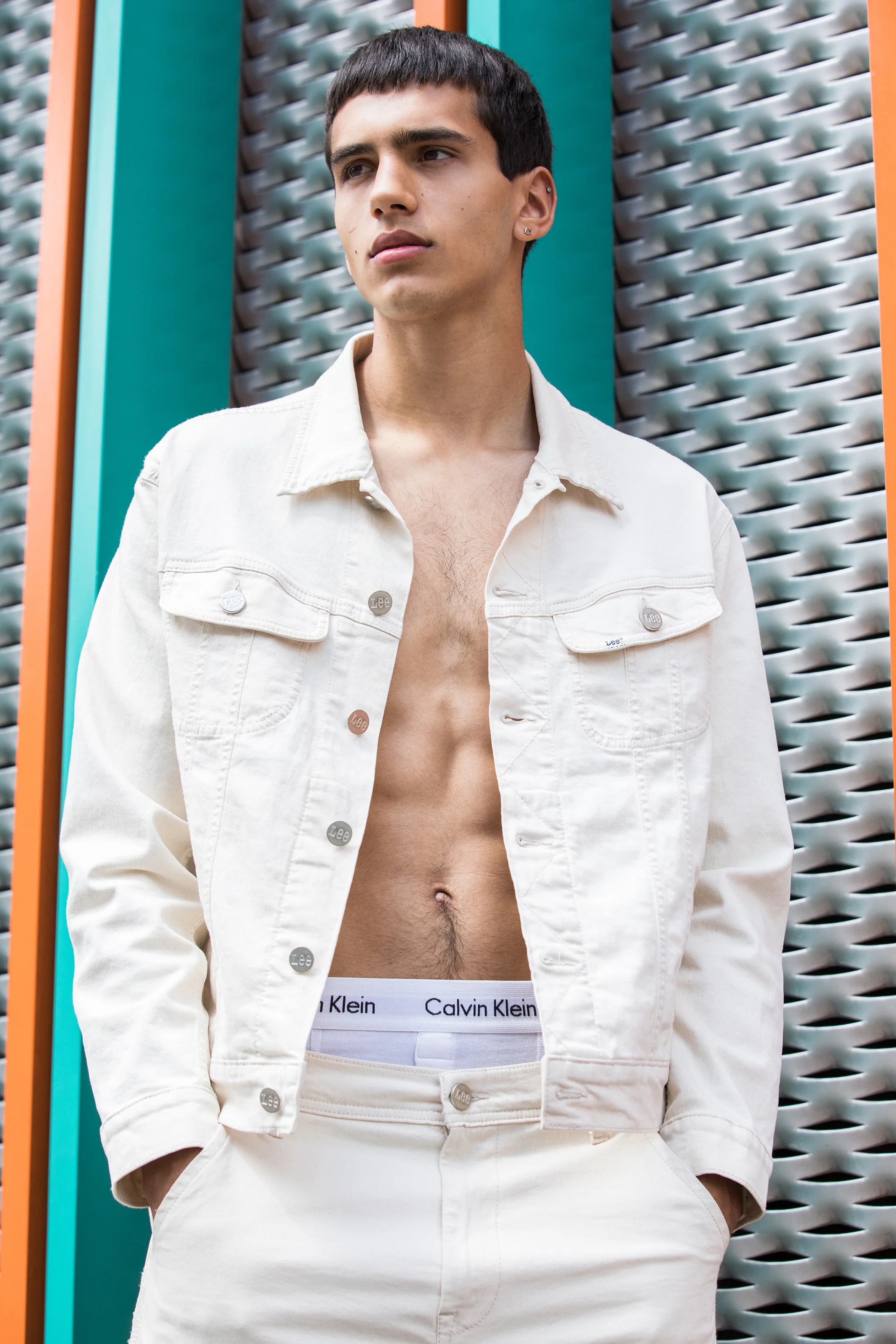 Atlant wears Lee denim jacket & jeans , Calvin Klein underwear and Nike sneakers