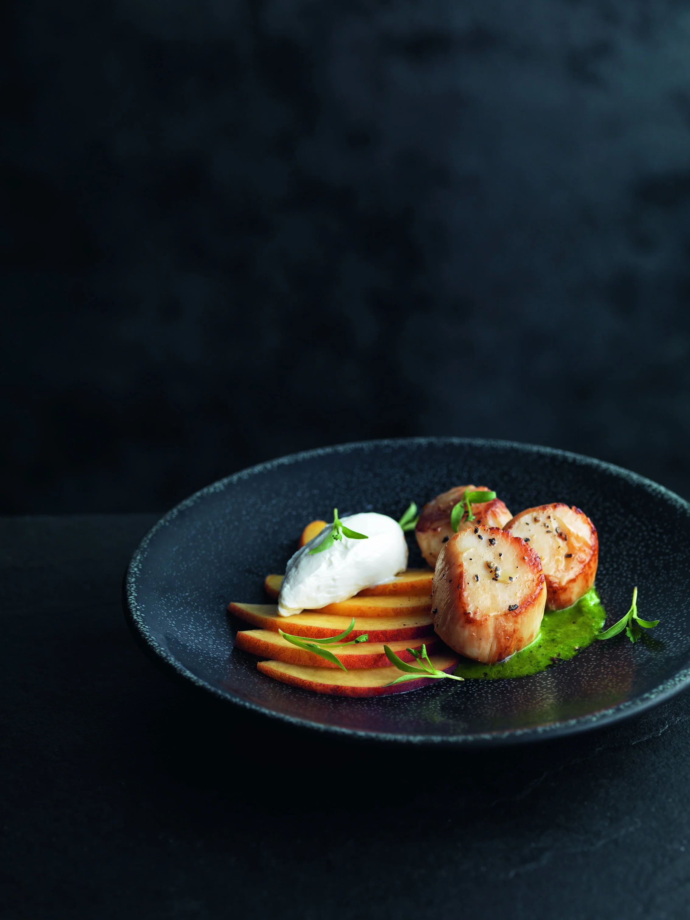 Marcus Wareing’s grilled scallops, green chilli &amp; coriander salsa 