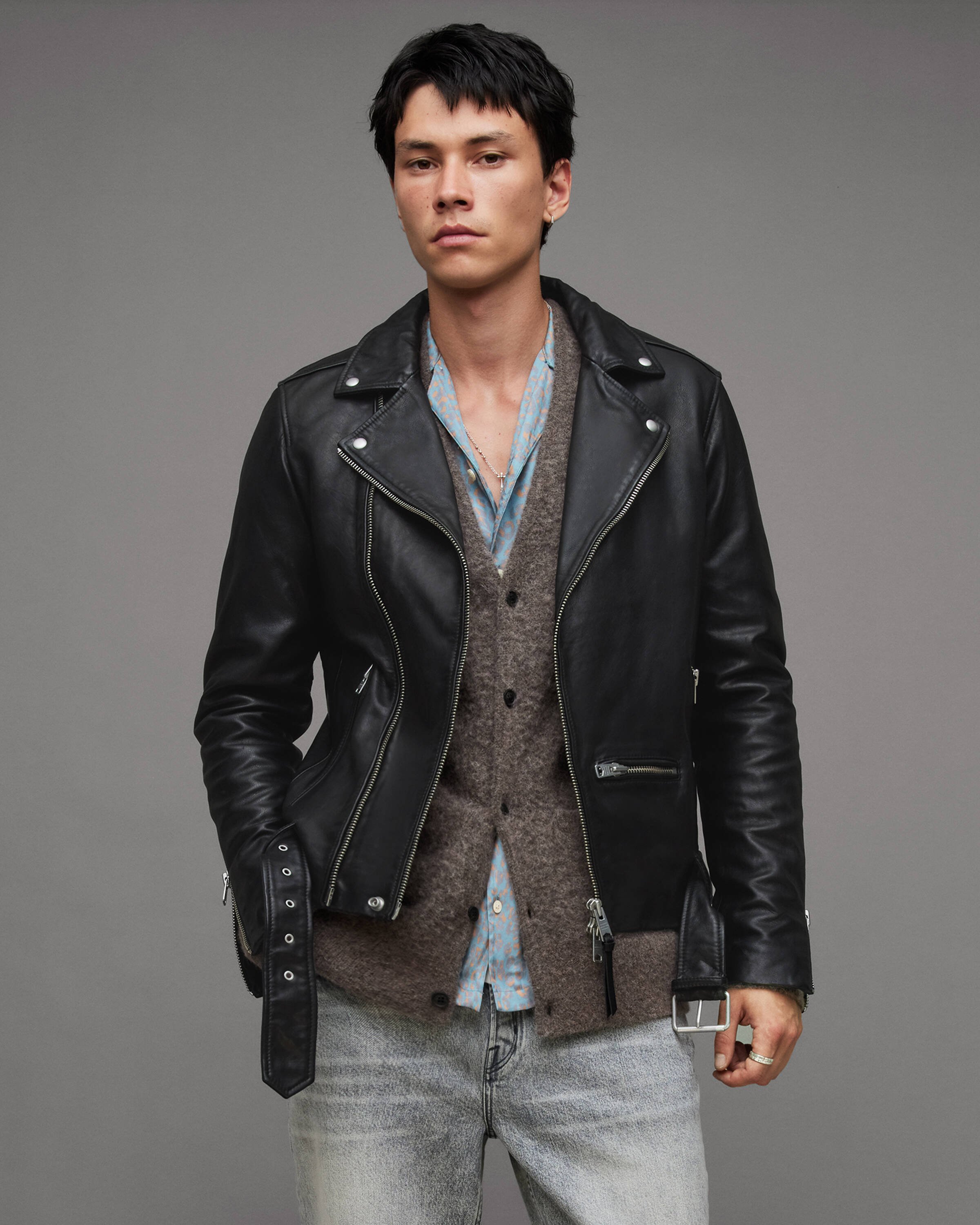 Leather Jacket - All Saints wick leather biker jacket in black - £369 